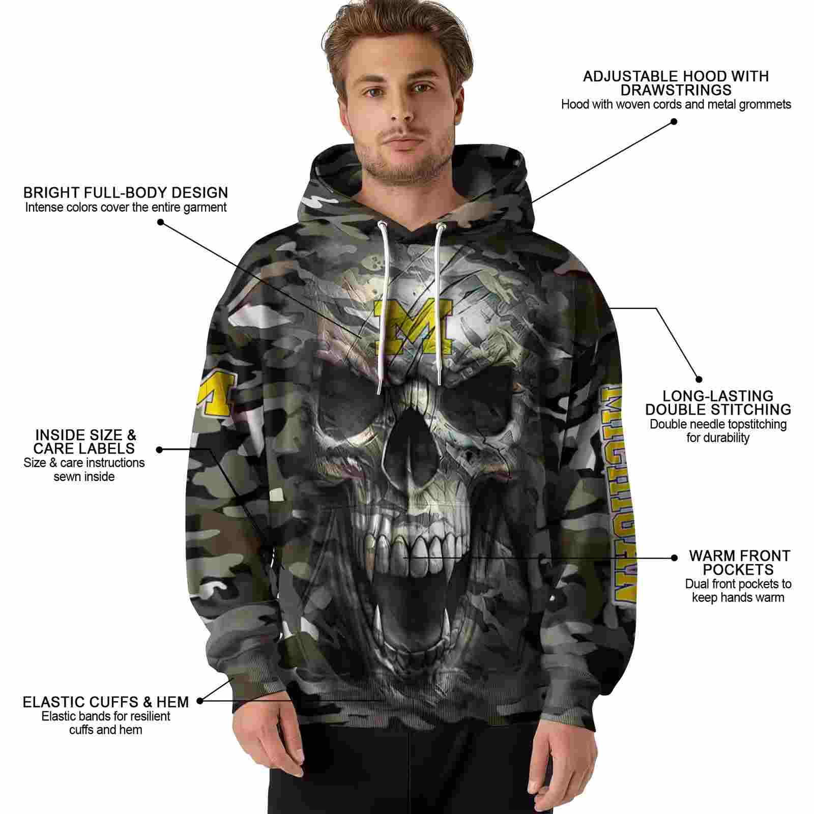 customized michigan wolverines camo skull hoodie latest model