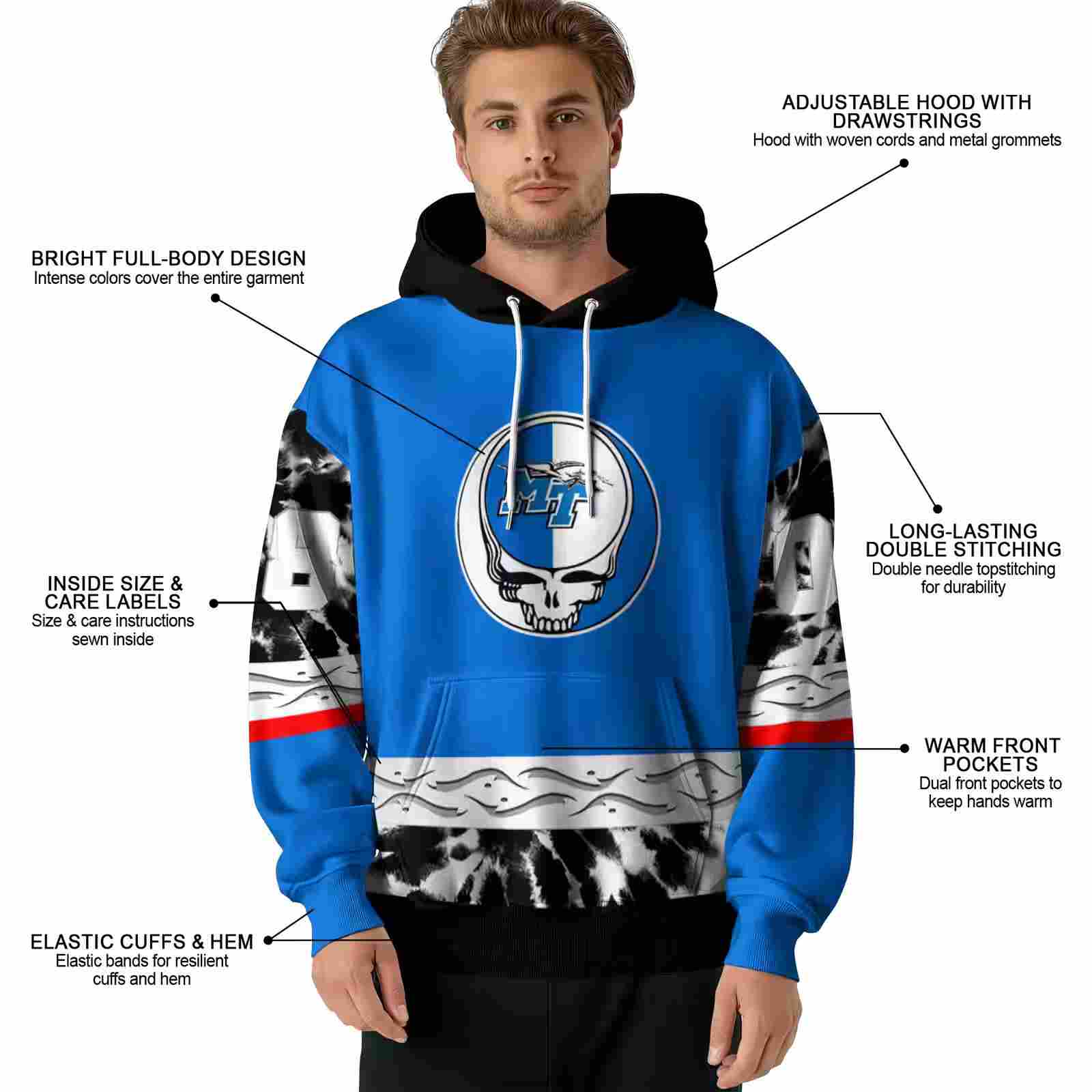 customized middle tennessee blue raiders grateful vibes blue hoodie latest model