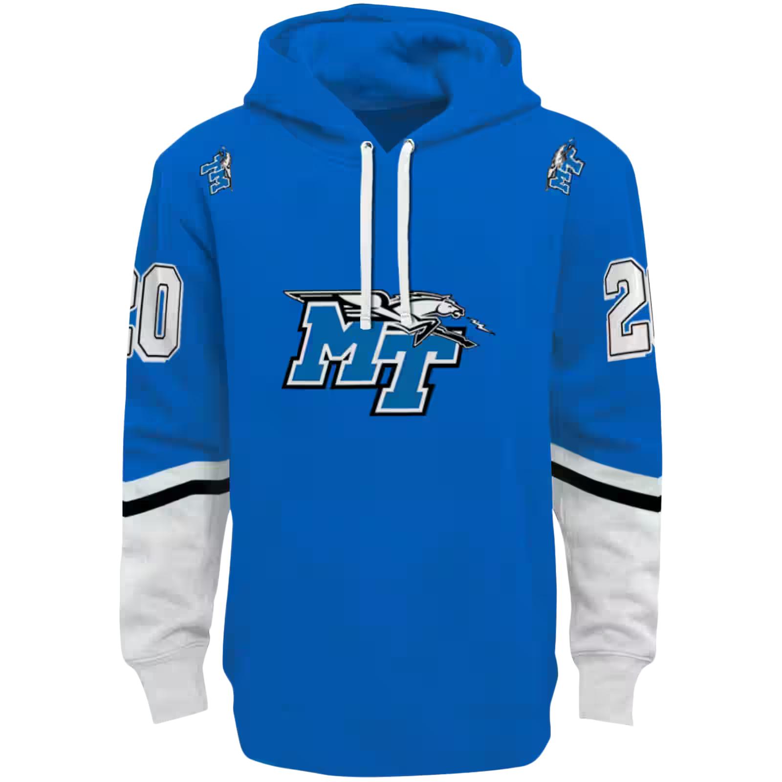 Customized Middle Tennessee Blue Raiders Striped Sleeves Blue Hoodie