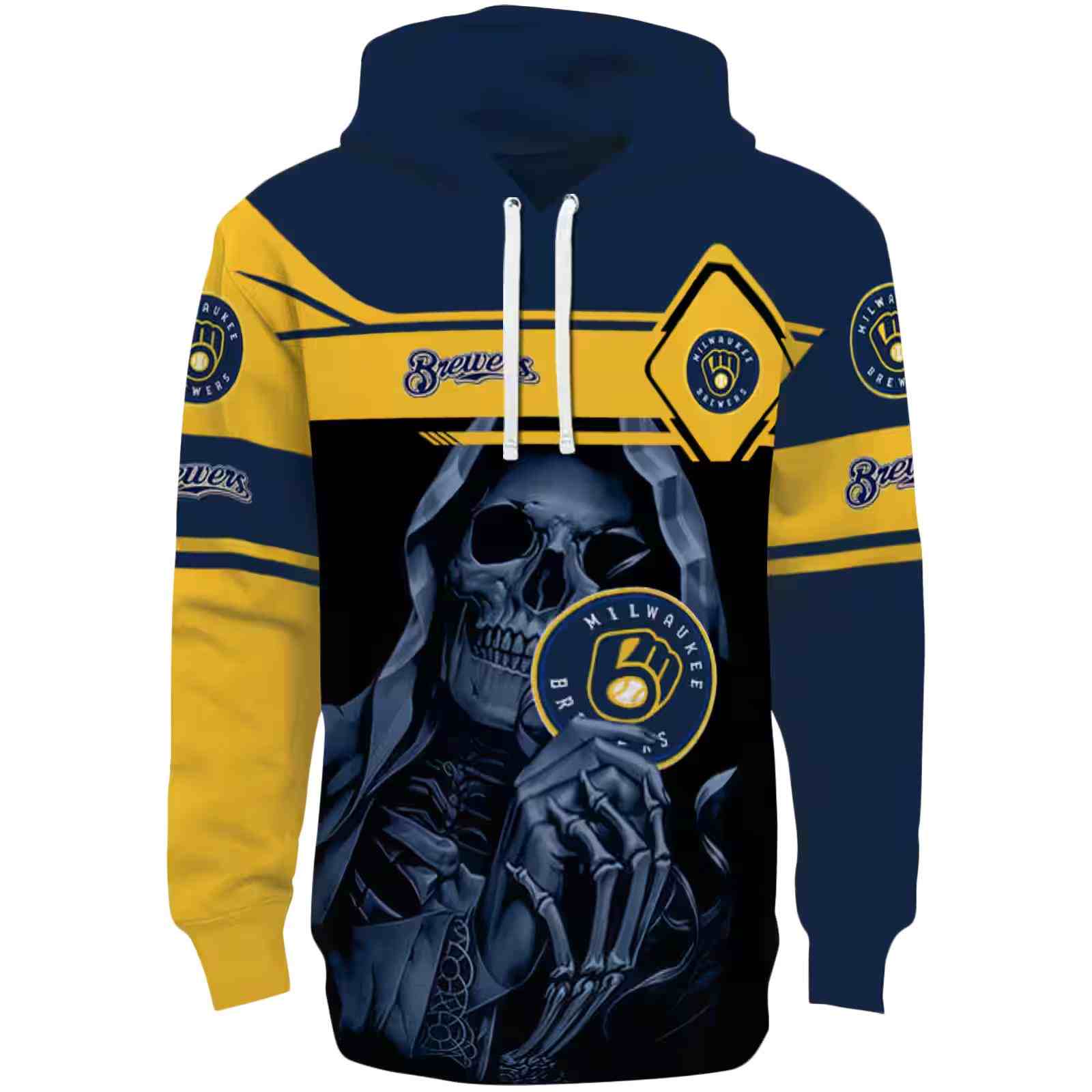 Customized Milwaukee Brewers Grim Reaper Navy Blue Black Hoodie