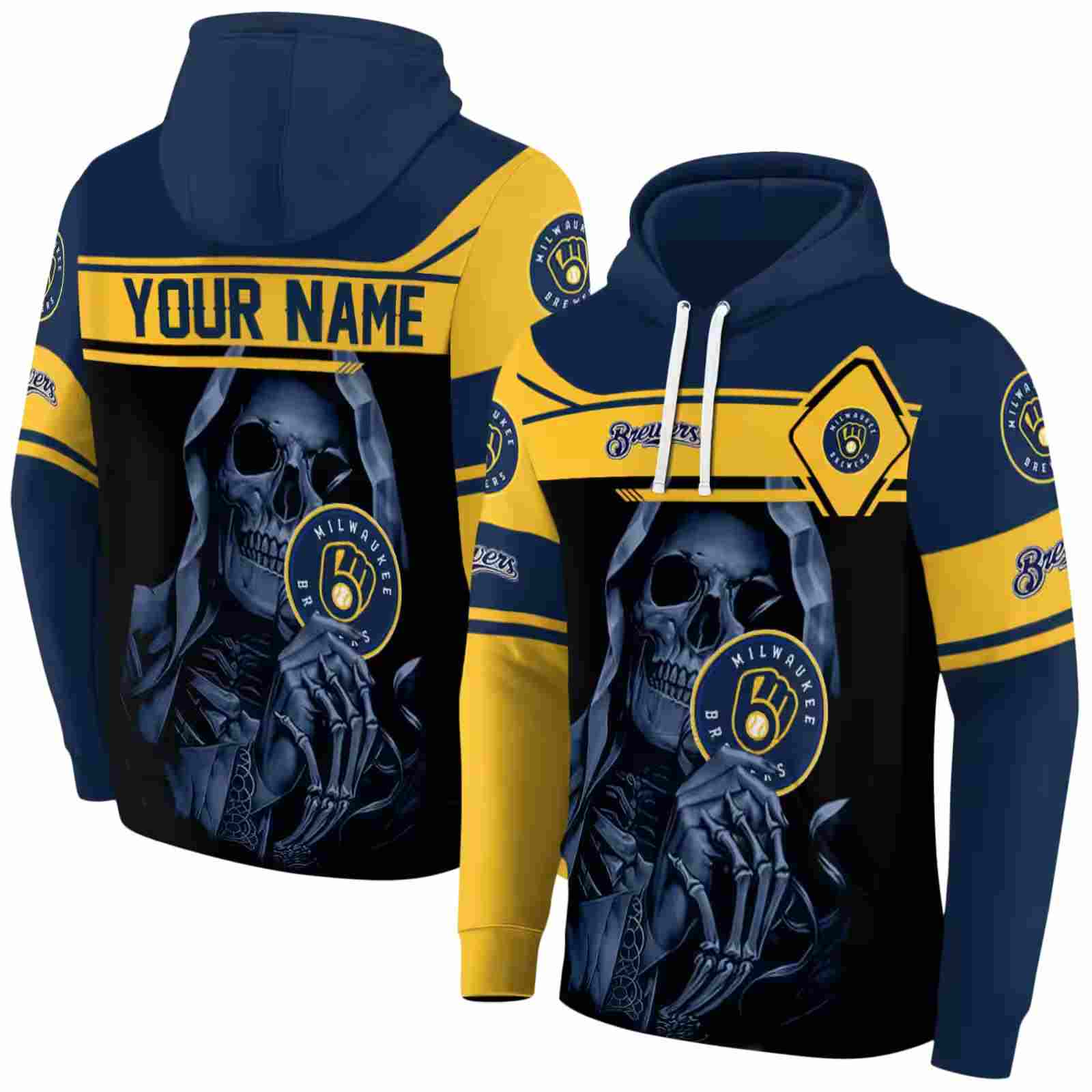 customized milwaukee brewers grim reaper navy blue black hoodie fashion forward