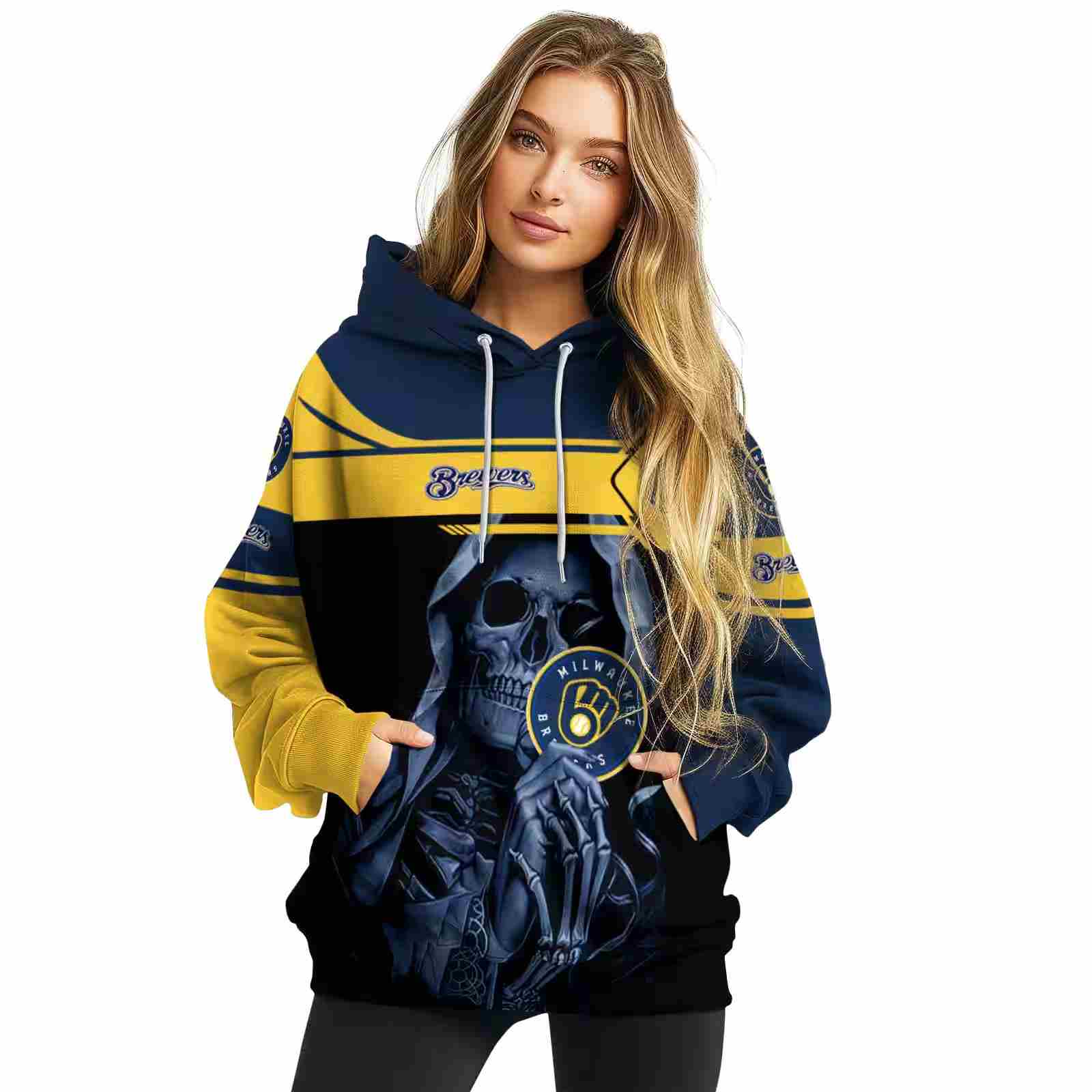 customized milwaukee brewers grim reaper navy blue black hoodie high quality