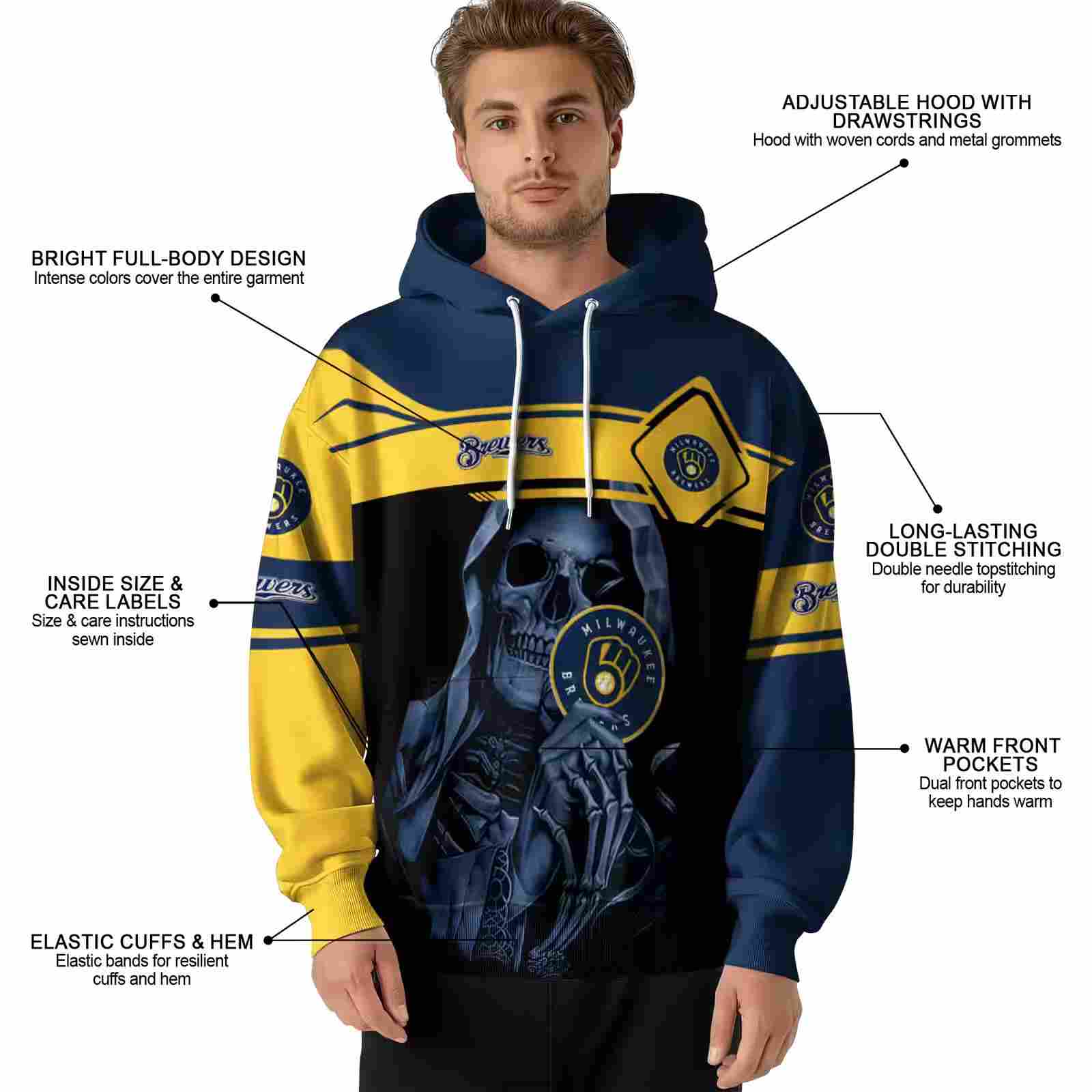 customized milwaukee brewers grim reaper navy blue black hoodie latest model