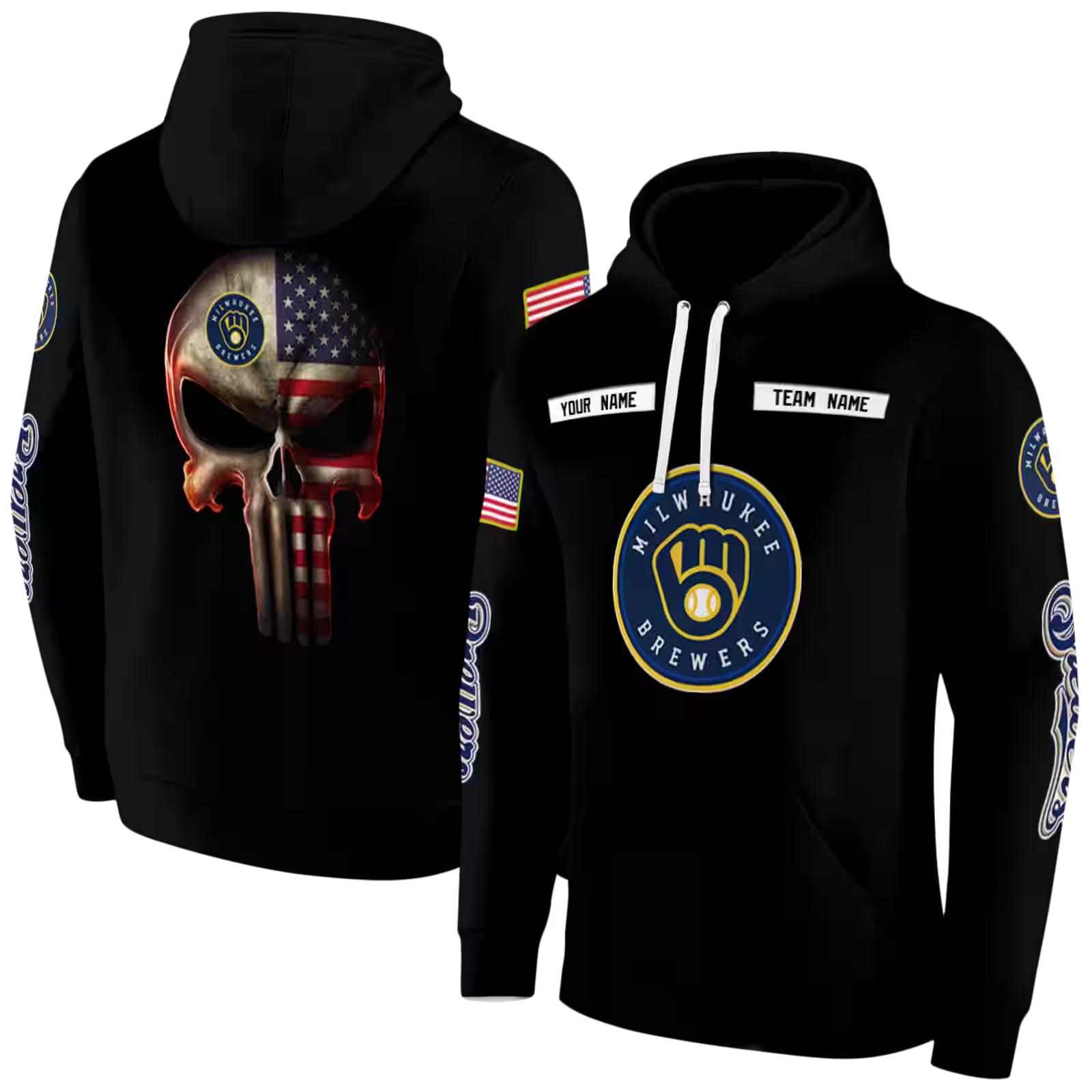 customized milwaukee brewers punisher skull black hoodie fashion forward