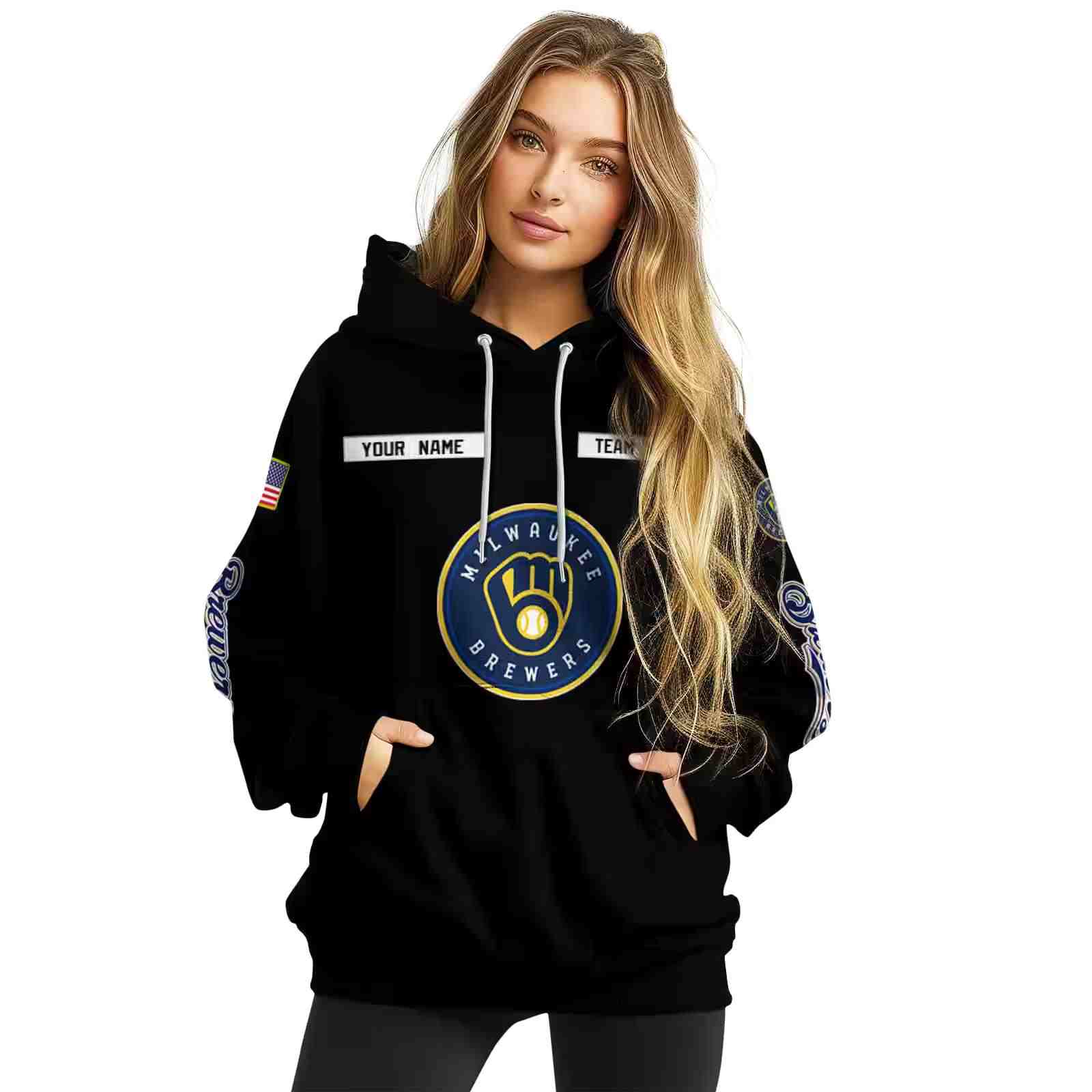 customized milwaukee brewers punisher skull black hoodie high quality