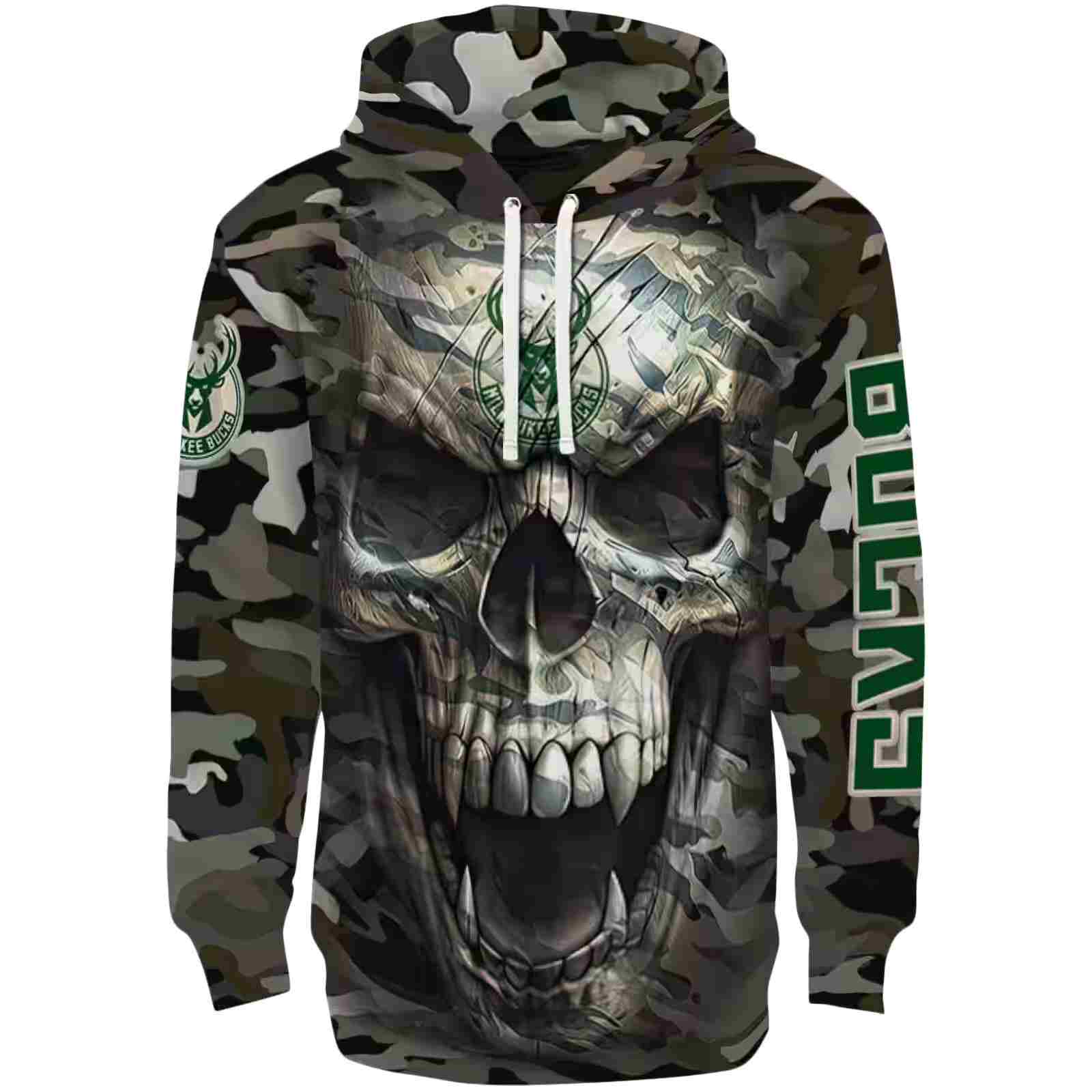 Customized Milwaukee Bucks Camo Skull Hoodie