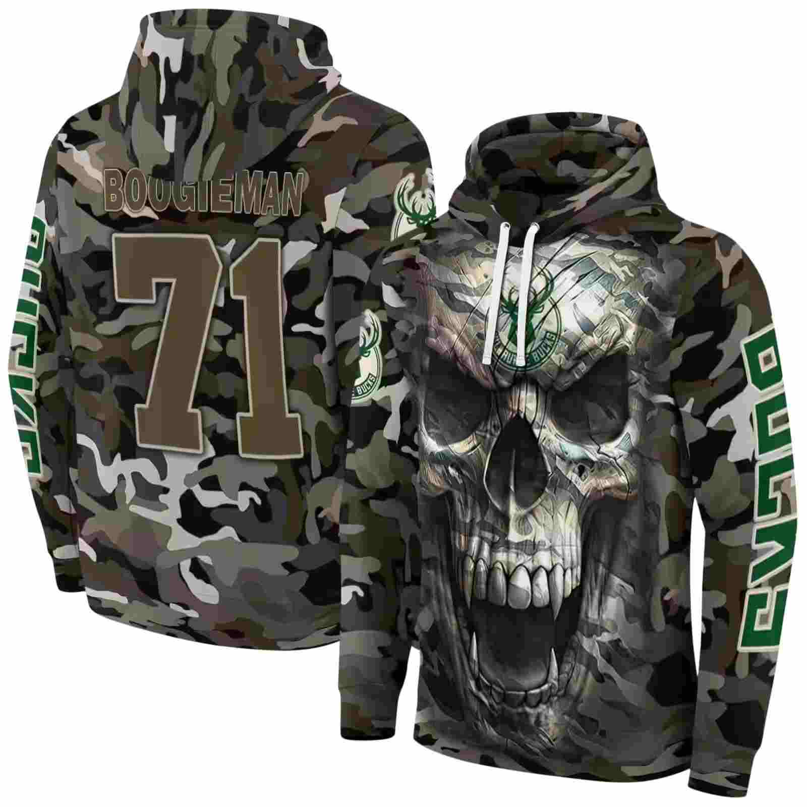 customized milwaukee bucks camo skull hoodie fashion forward