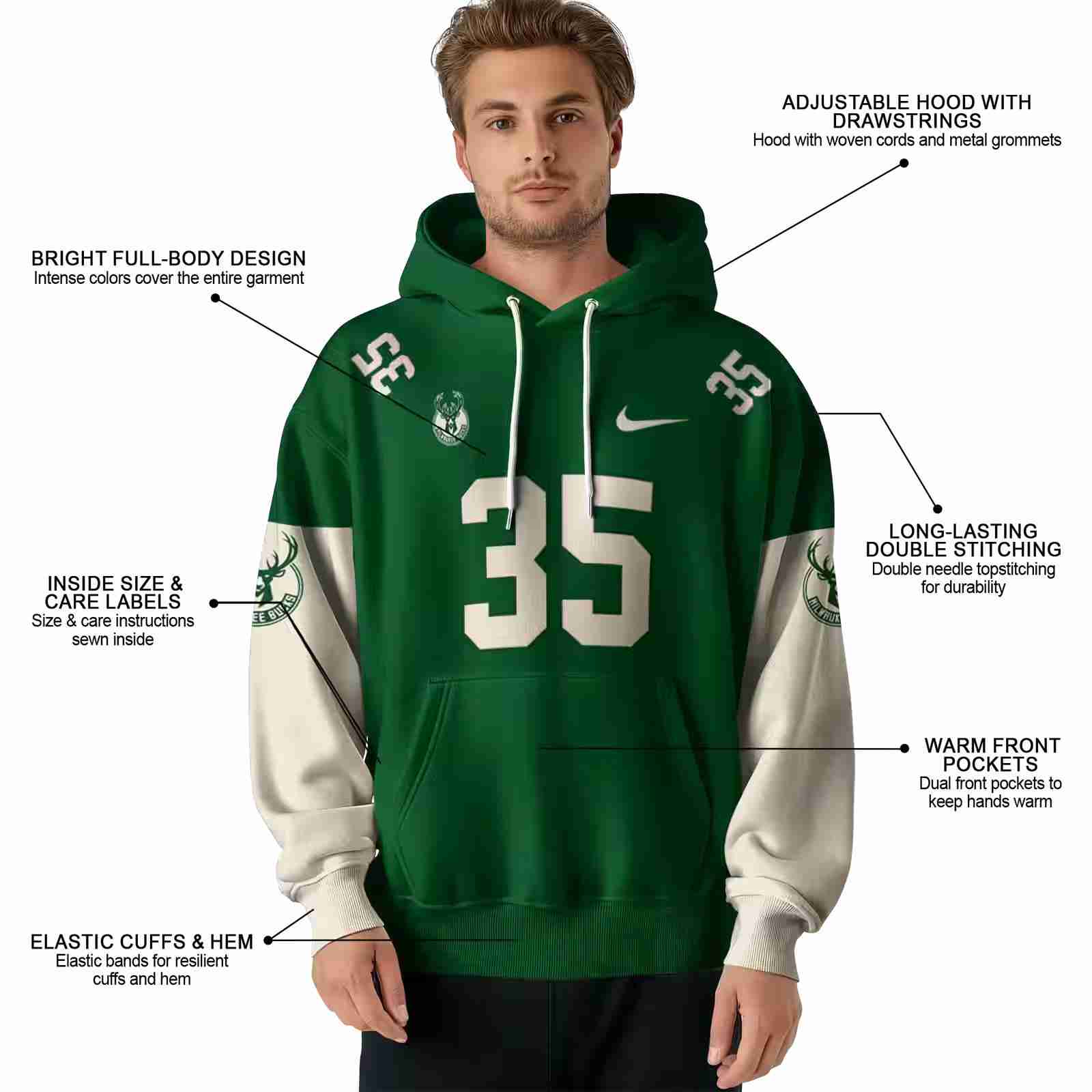 customized milwaukee bucks minimal design green hoodie latest model