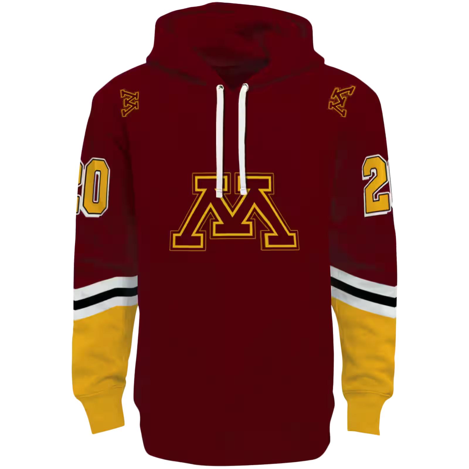 Customized Minnesota Golden Gophers Striped Sleeves Maroon Hoodie