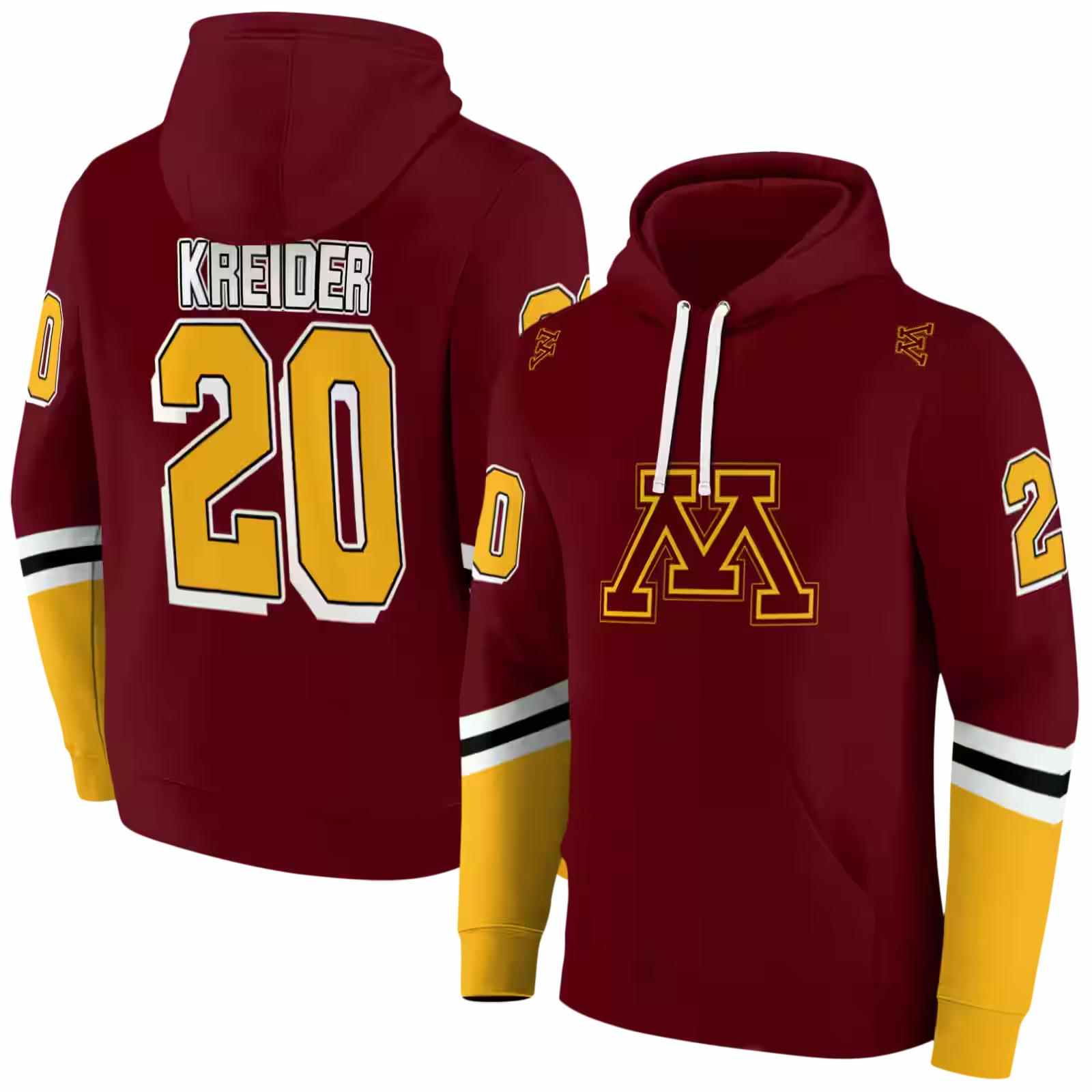 customized minnesota golden gophers striped sleeves maroon hoodie fashion forward