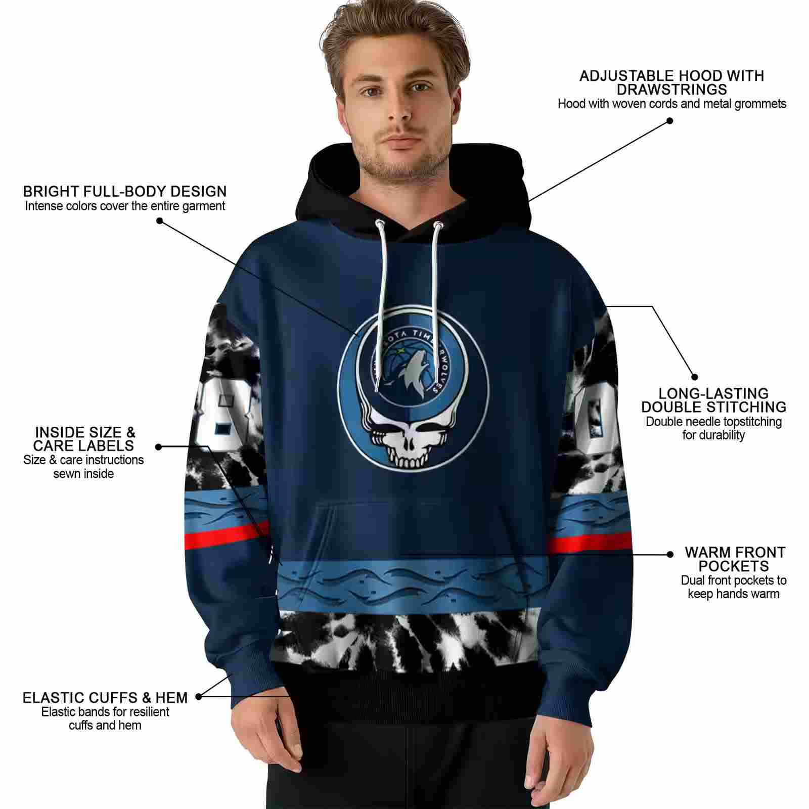 customized minnesota timberwolves grateful vibes midnight blue hoodie latest model