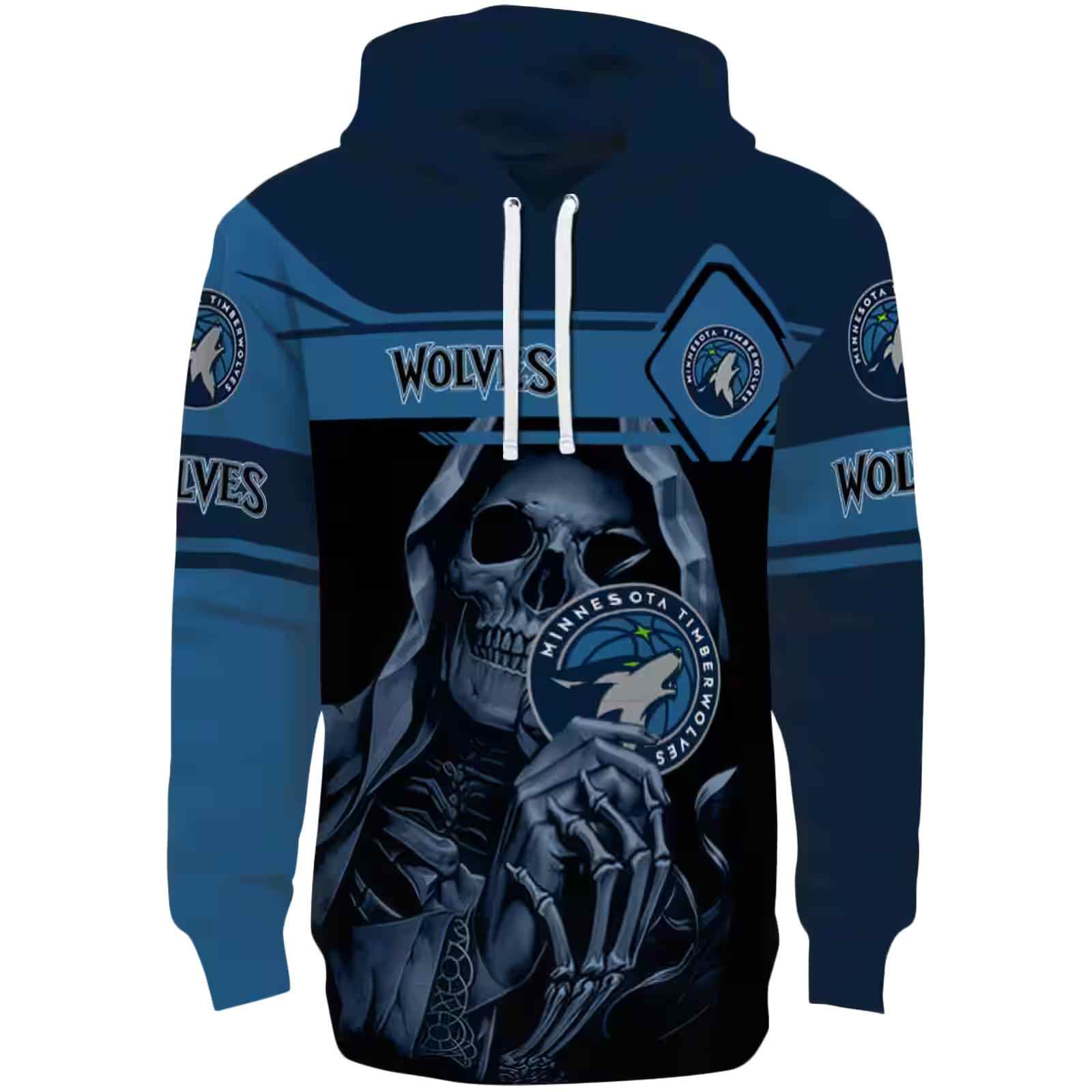 Customized Minnesota Timberwolves Grim Reaper Midnight Blue Black Hoodie