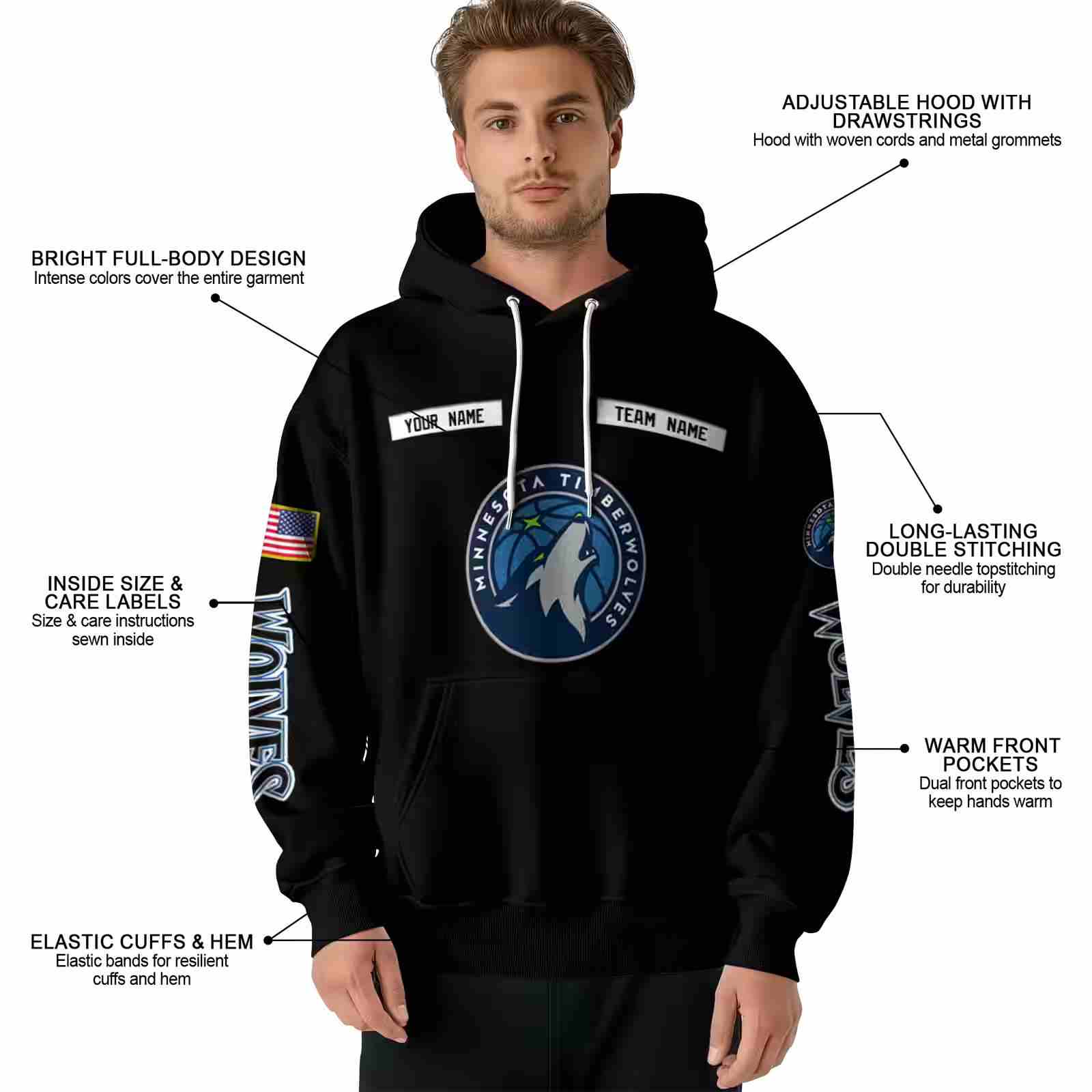 customized minnesota timberwolves punisher skull black hoodie latest model