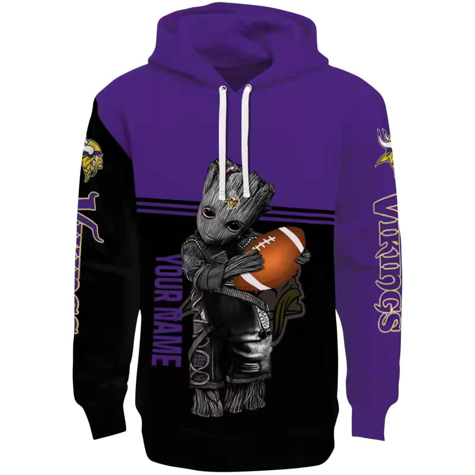 Customized Minnesota Vikings Baby Groot Purple Black Hoodie