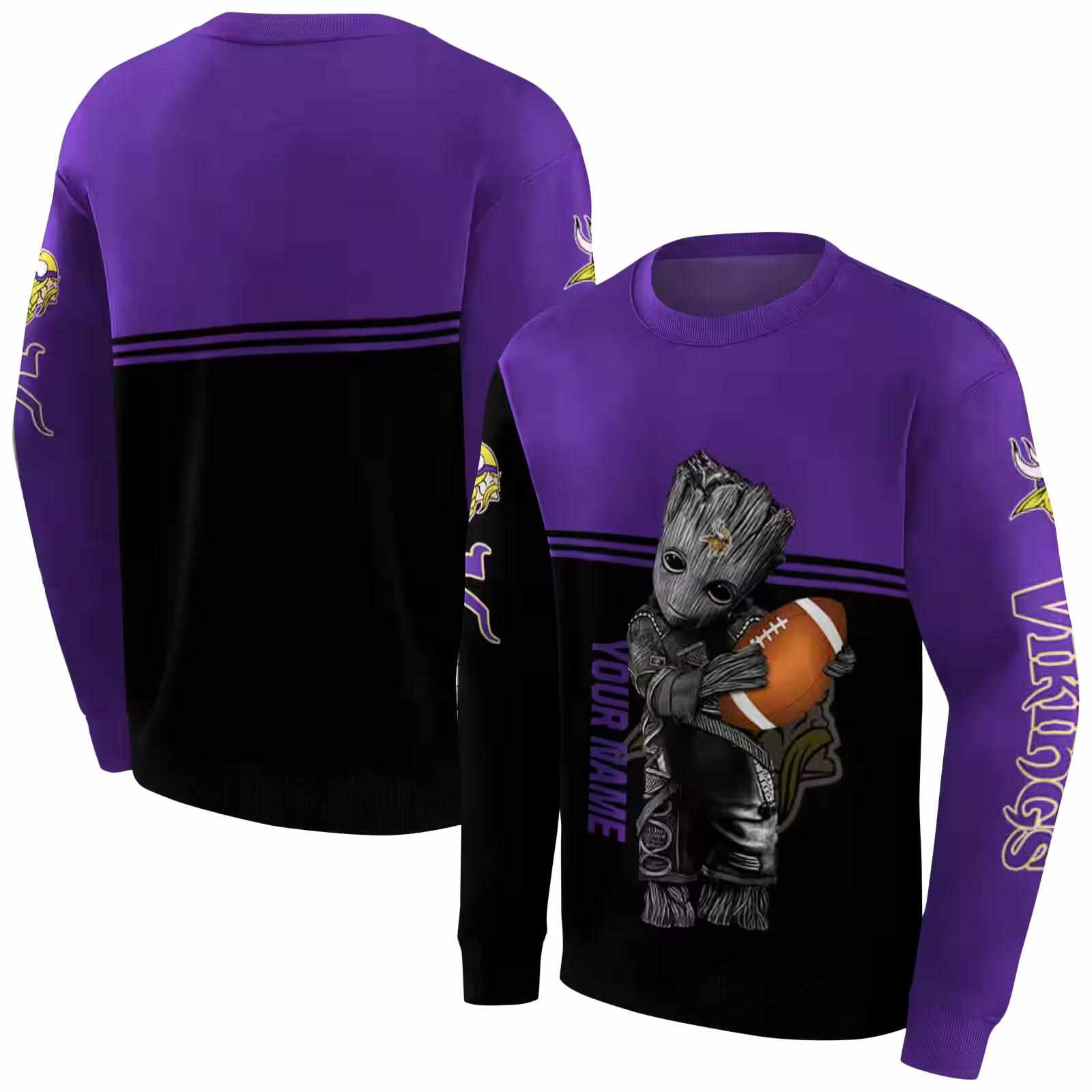 customized minnesota vikings baby groot purple black hoodie premium grade