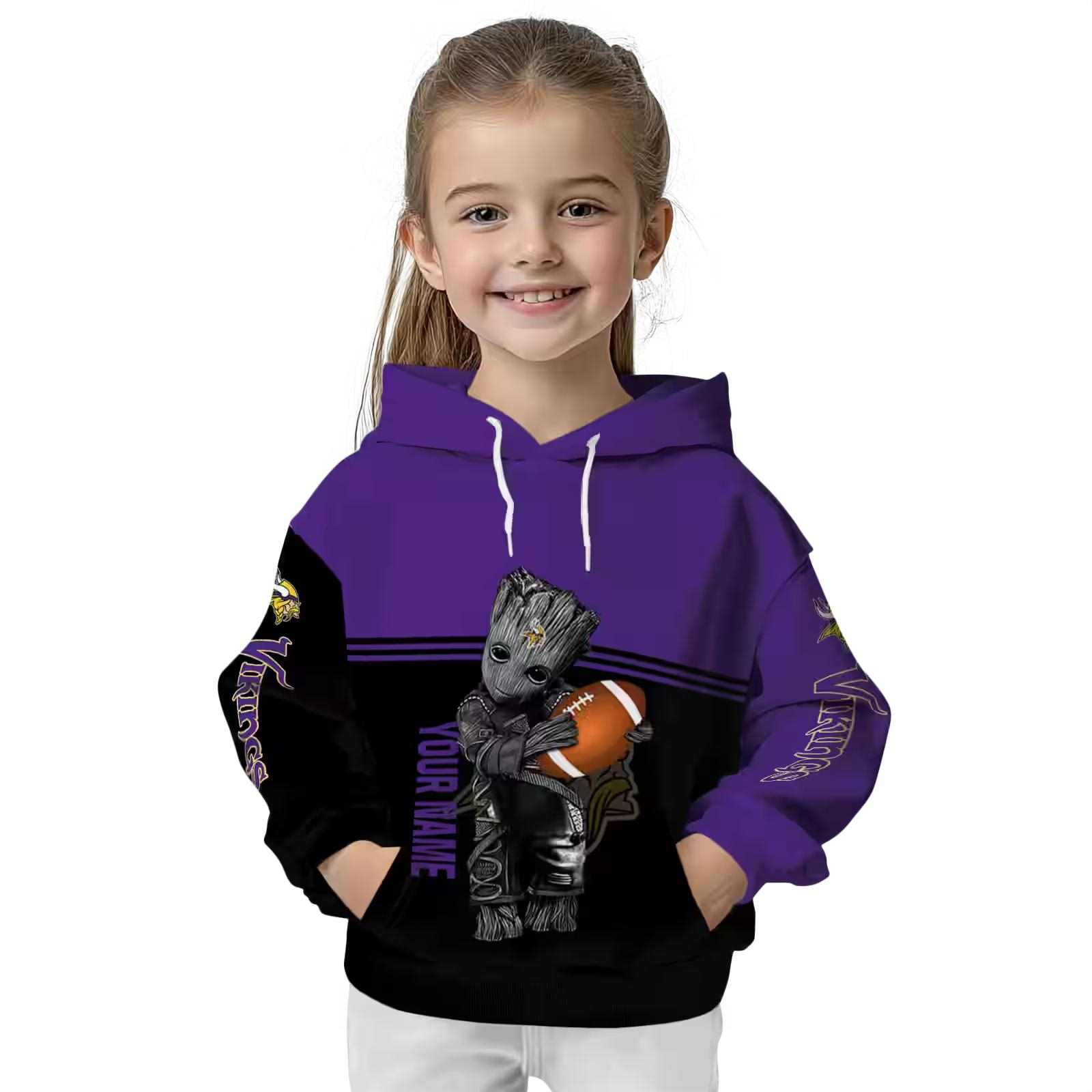 customized minnesota vikings baby groot purple black hoodie top rated