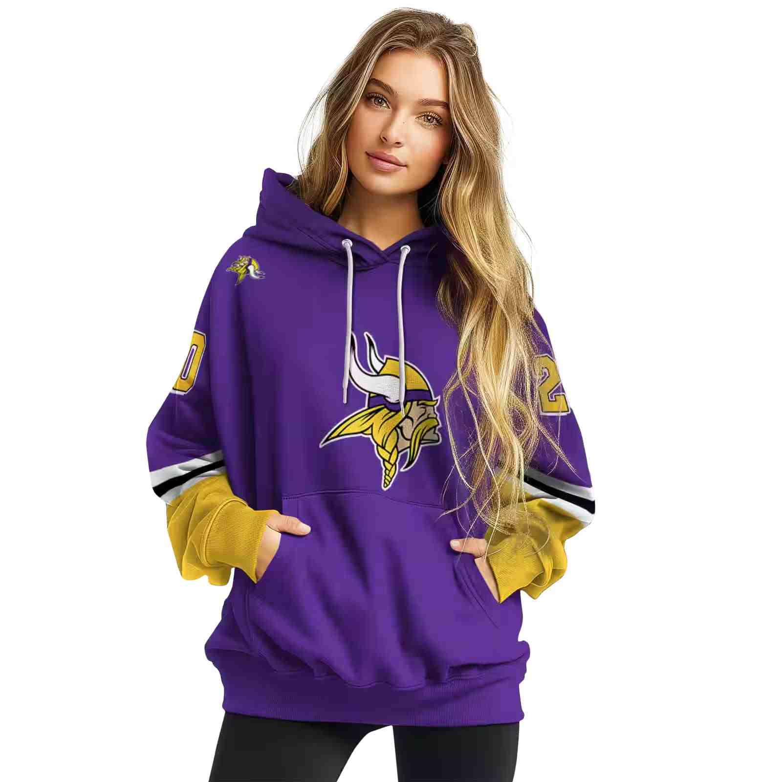 customized minnesota vikings striped sleeves purple hoodie high quality