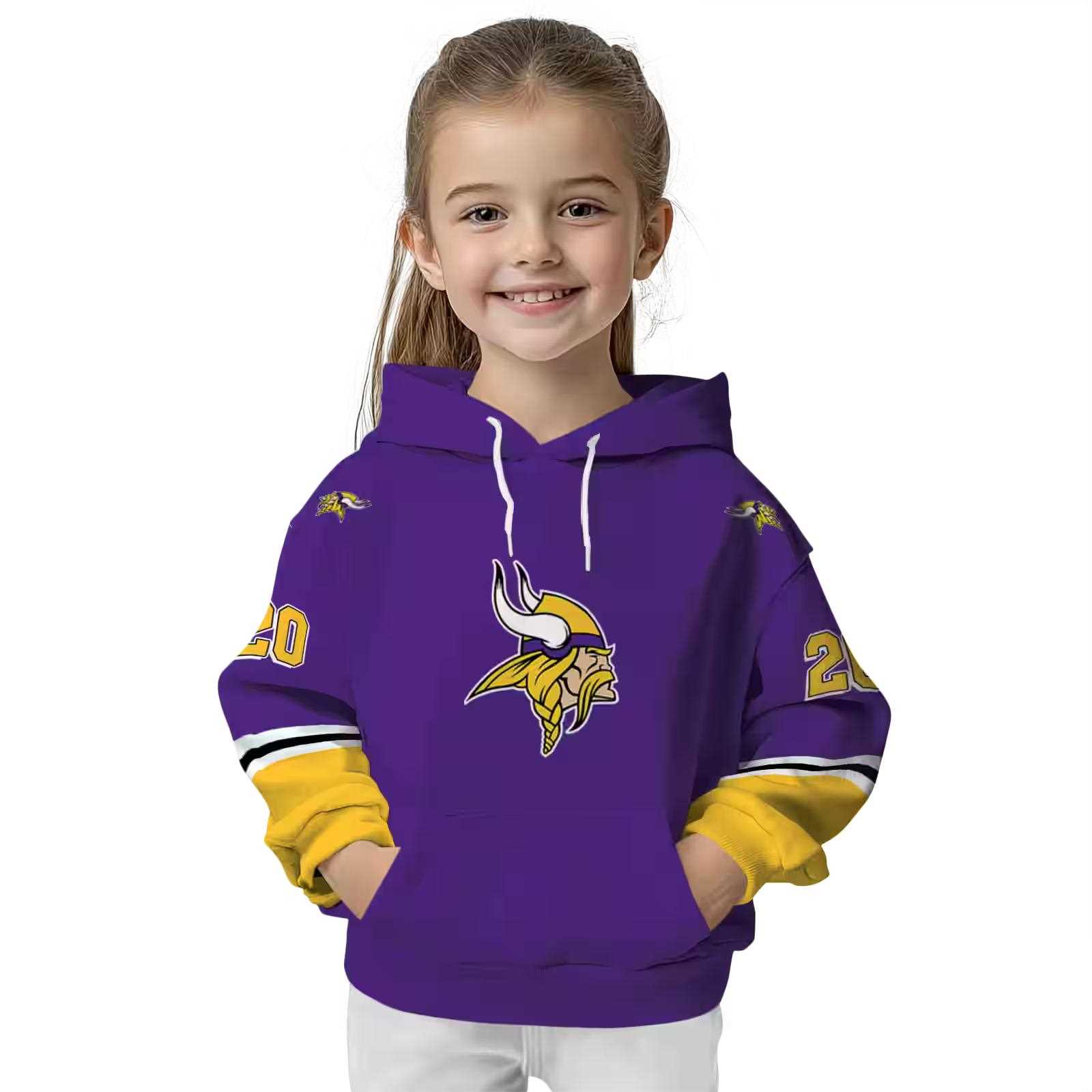 customized minnesota vikings striped sleeves purple hoodie top rated