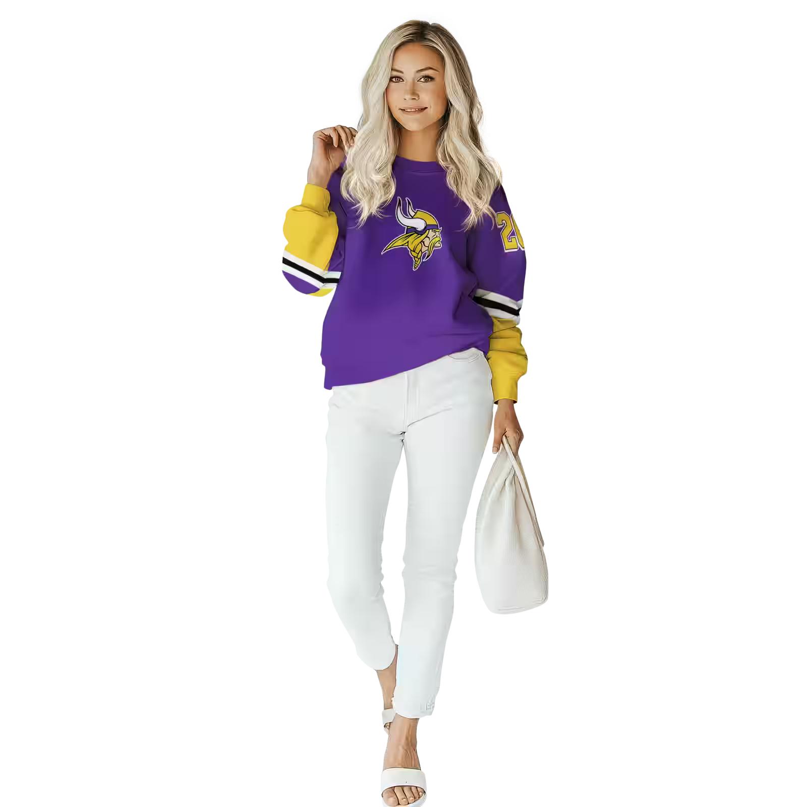 customized minnesota vikings striped sleeves purple hoodie trendy