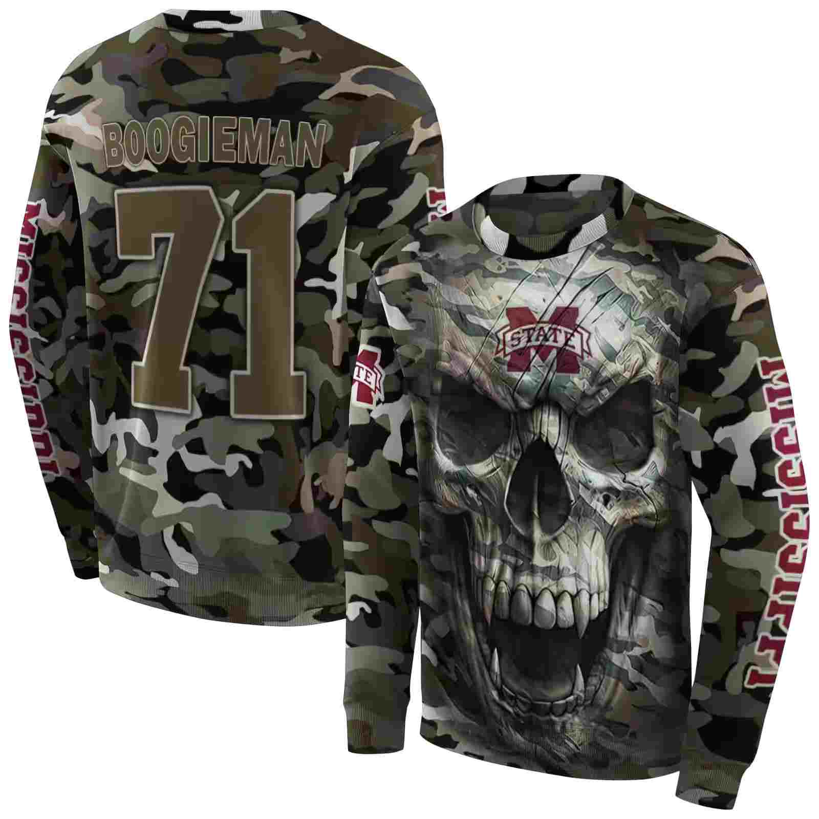 customized mississippi state bulldogs camo skull hoodie premium grade