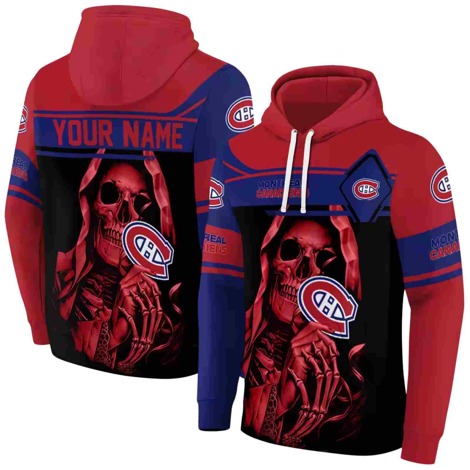 customized montreal canadiens grim reaper red black hoodie fashion forward