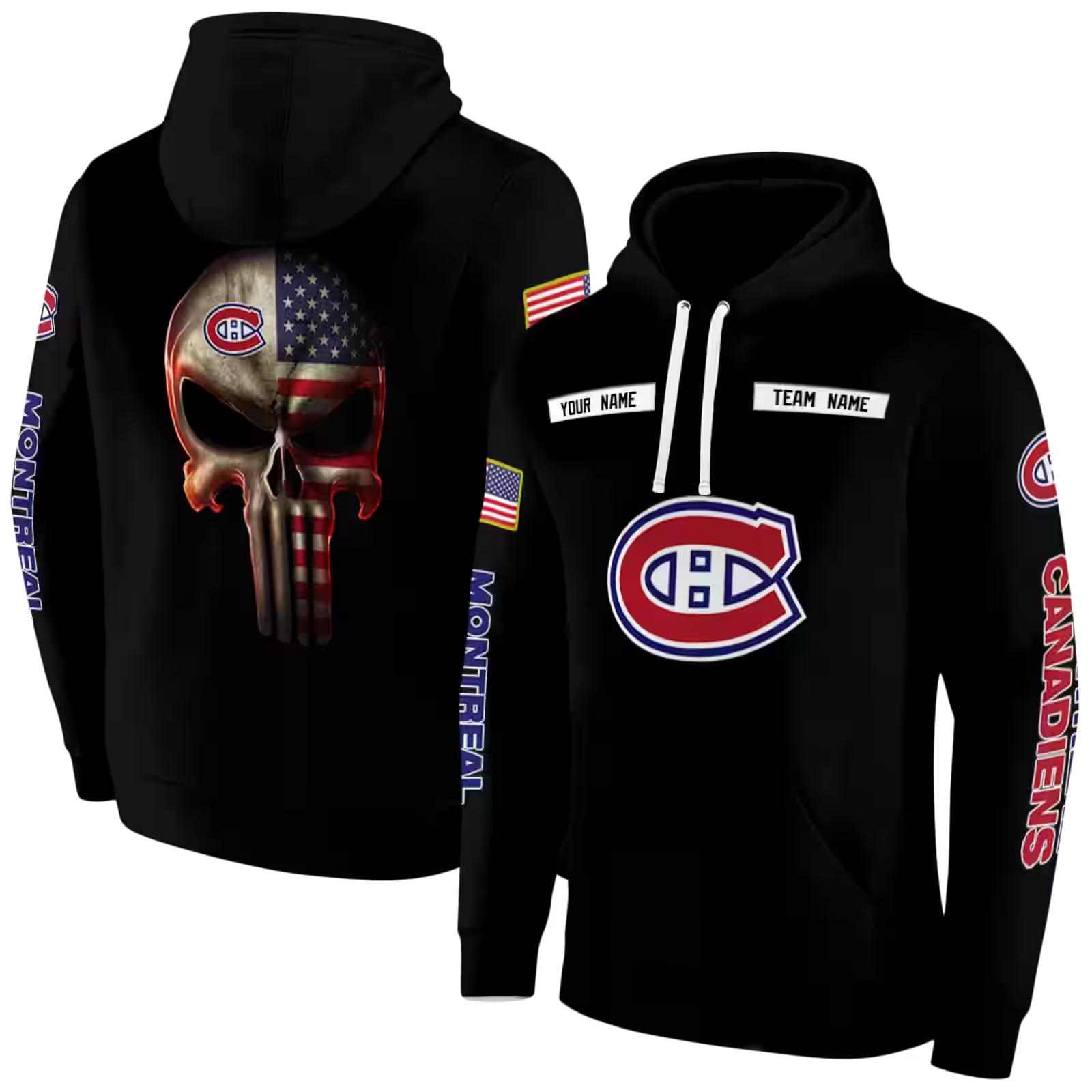 customized montreal canadiens punisher skull black hoodie fashion forward