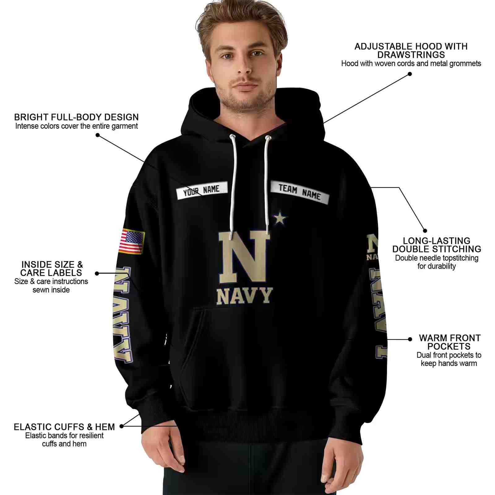 customized navy midshipmen punisher skull black hoodie latest model