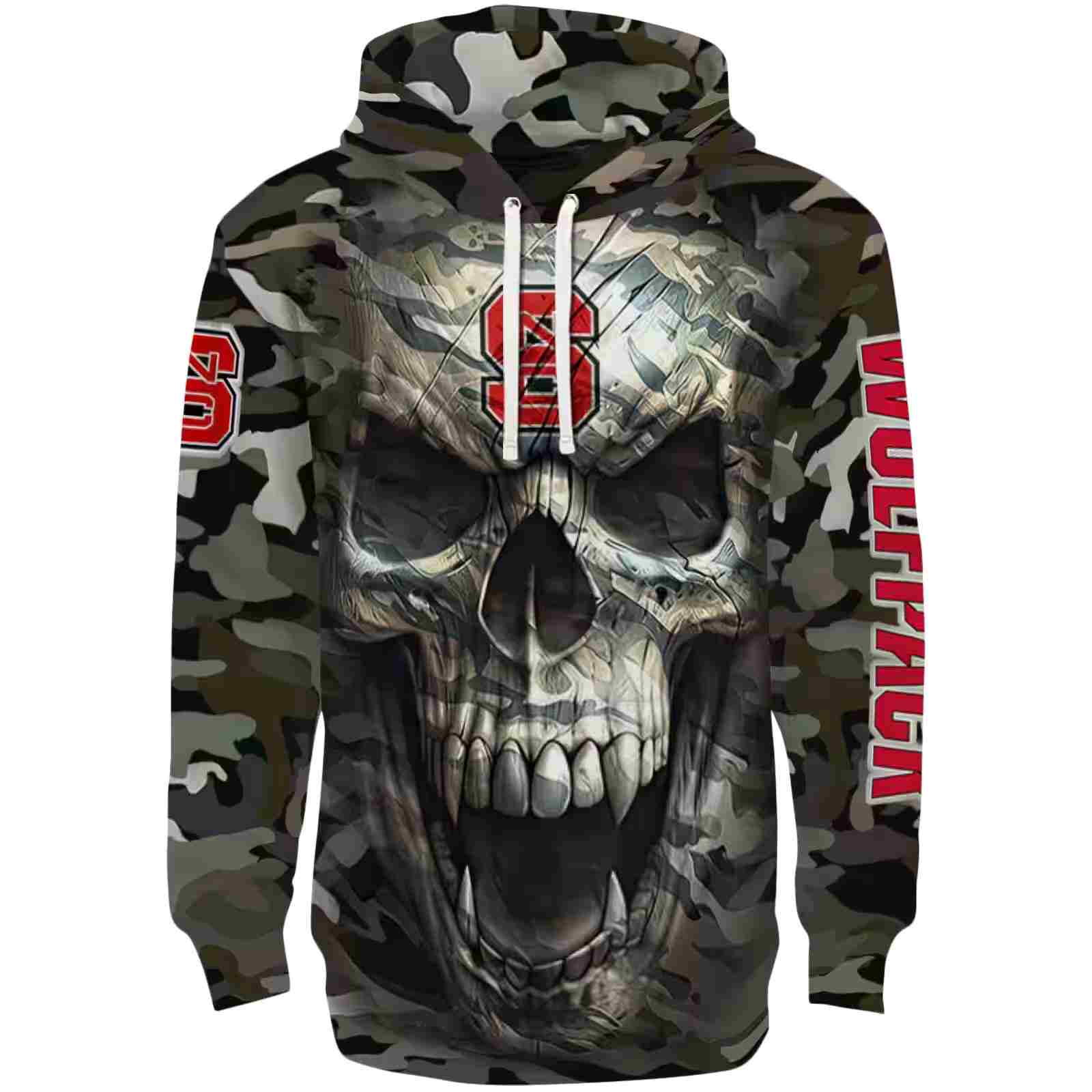 Customized NC State Wolfpack Camo Skull Hoodie