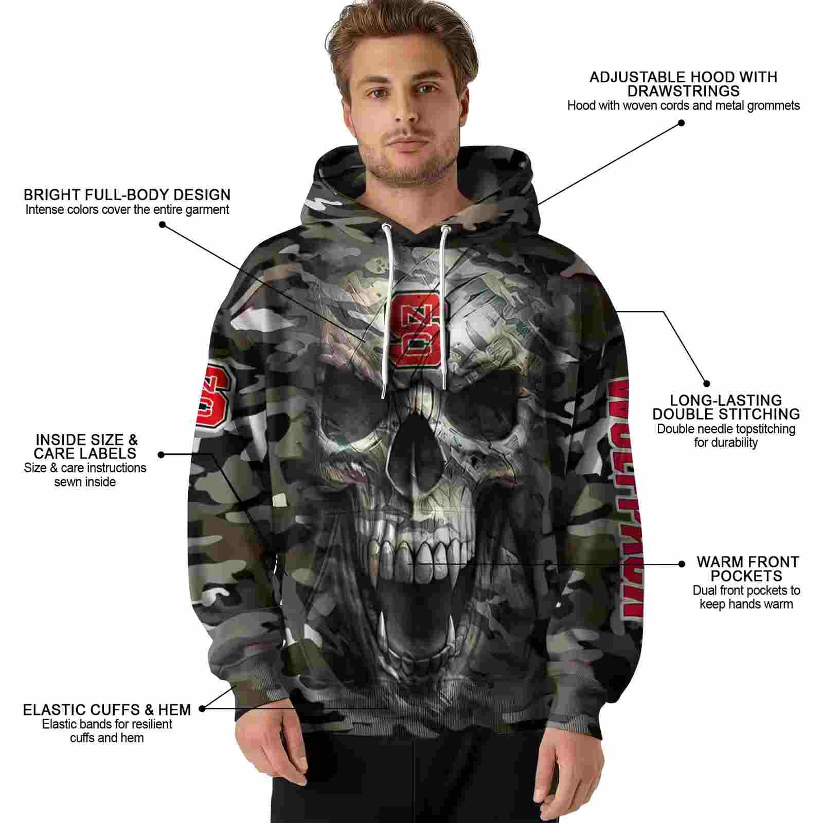 customized nc state wolfpack camo skull hoodie latest model