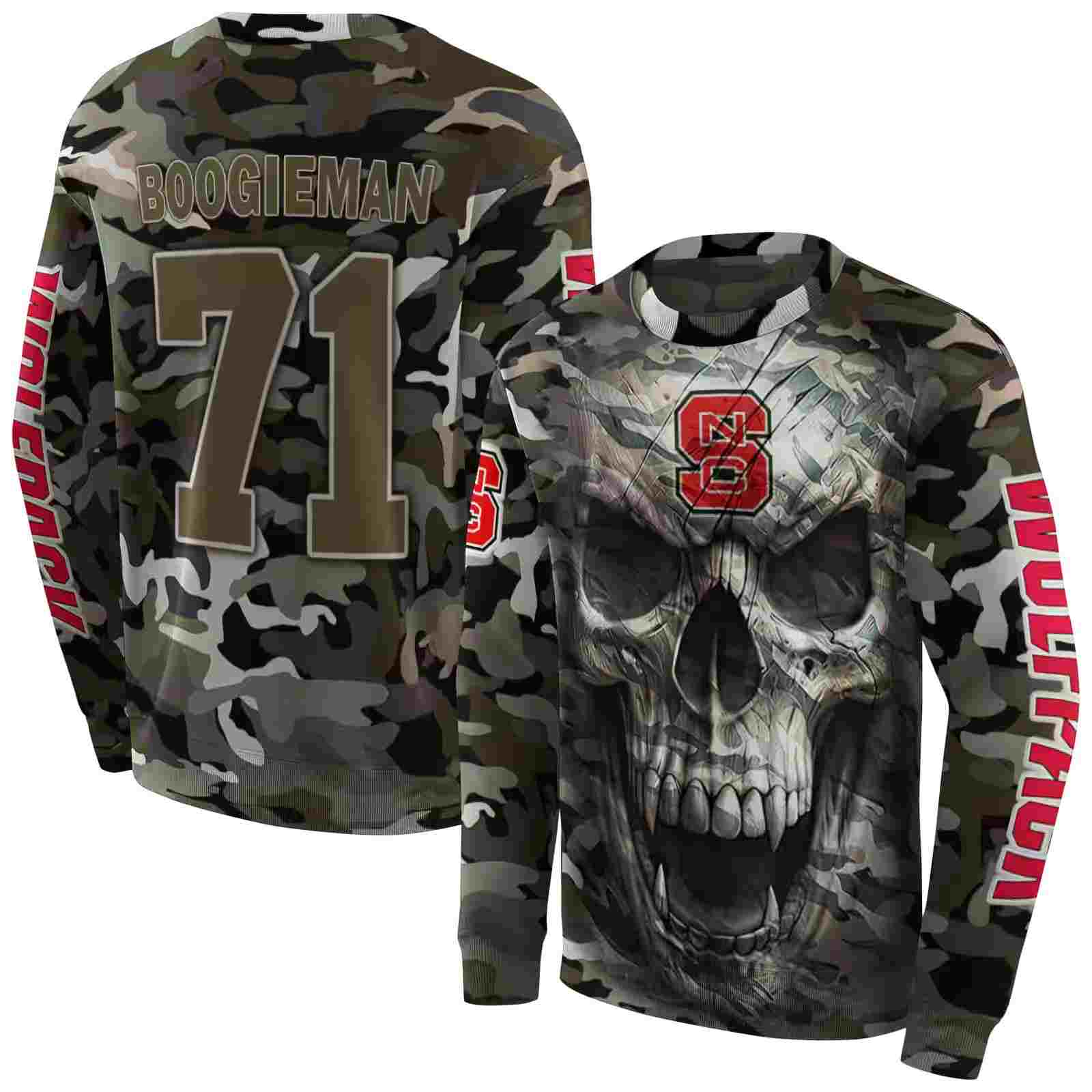 customized nc state wolfpack camo skull hoodie premium grade