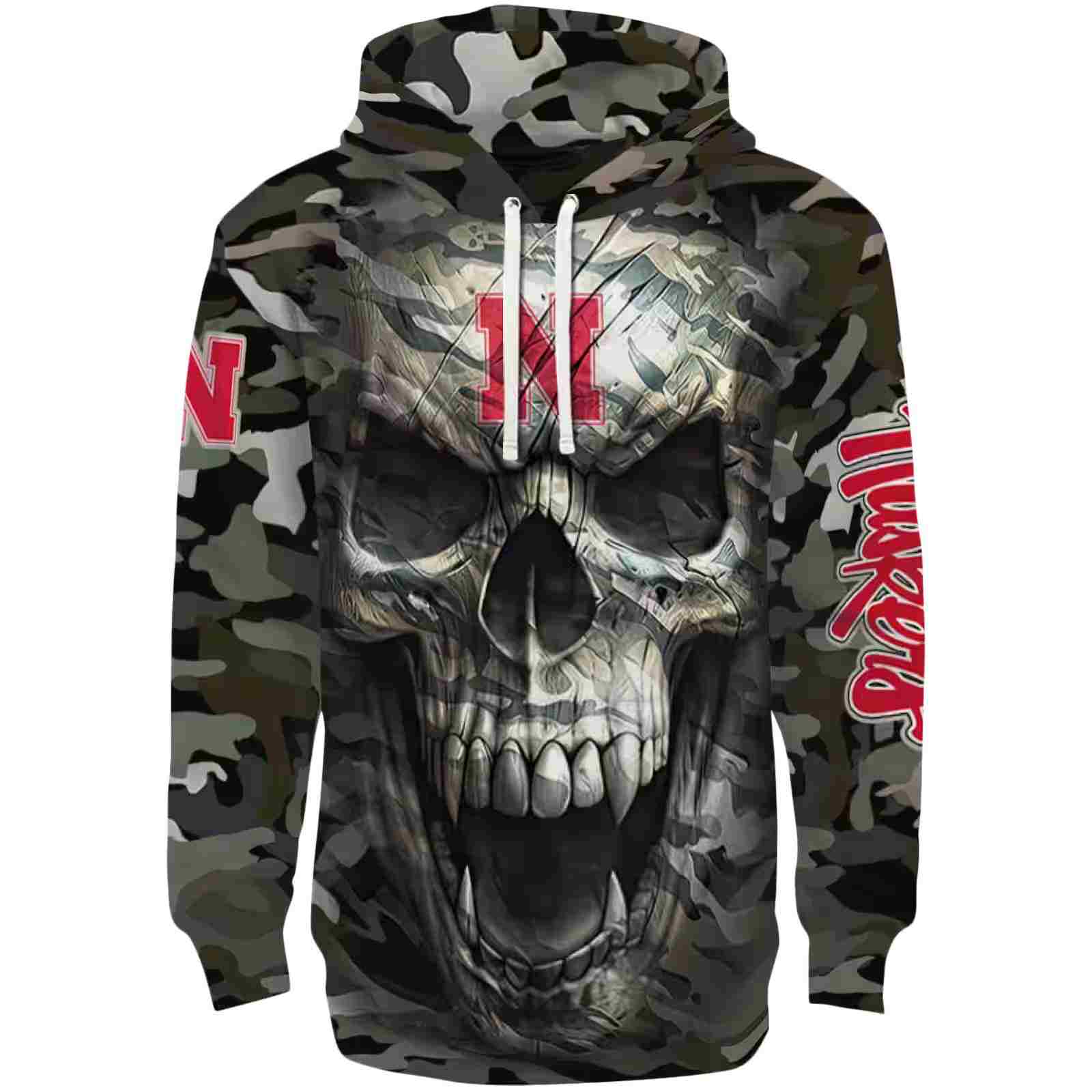 Customized Nebraska Cornhuskers Camo Skull Hoodie