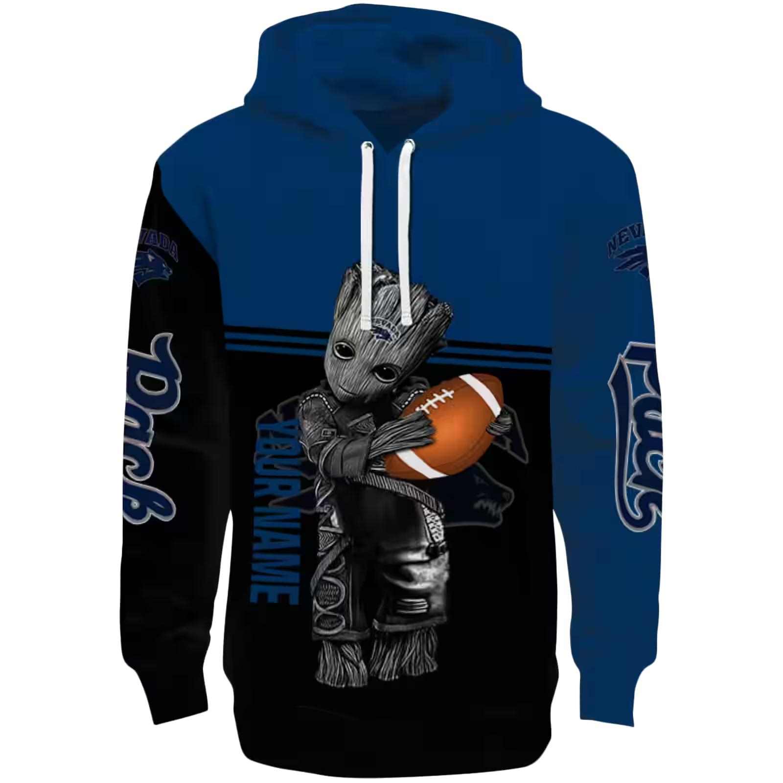 Customized Nevada Wolf Pack Baby Groot Blue Black Hoodie