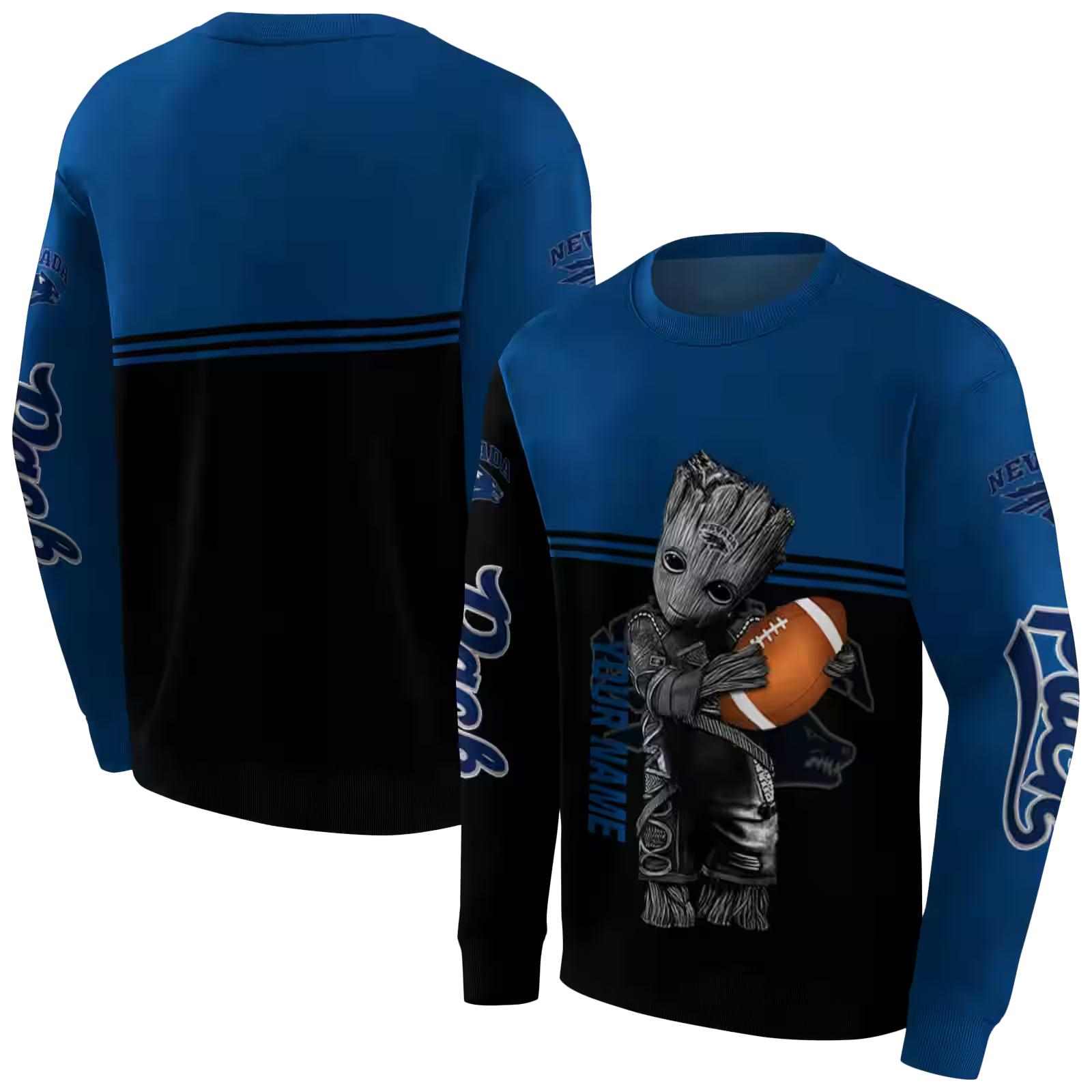 customized nevada wolf pack baby groot blue black hoodie premium grade