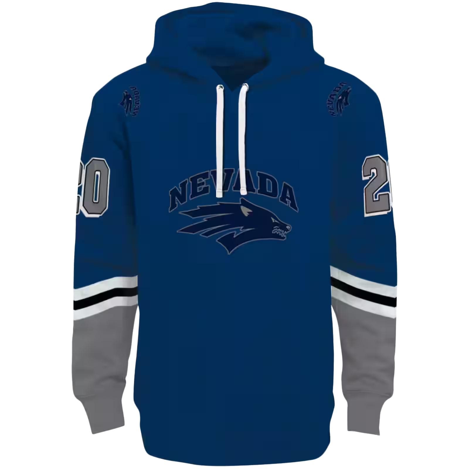 Customized Nevada Wolf Pack Striped Sleeves Blue Hoodie