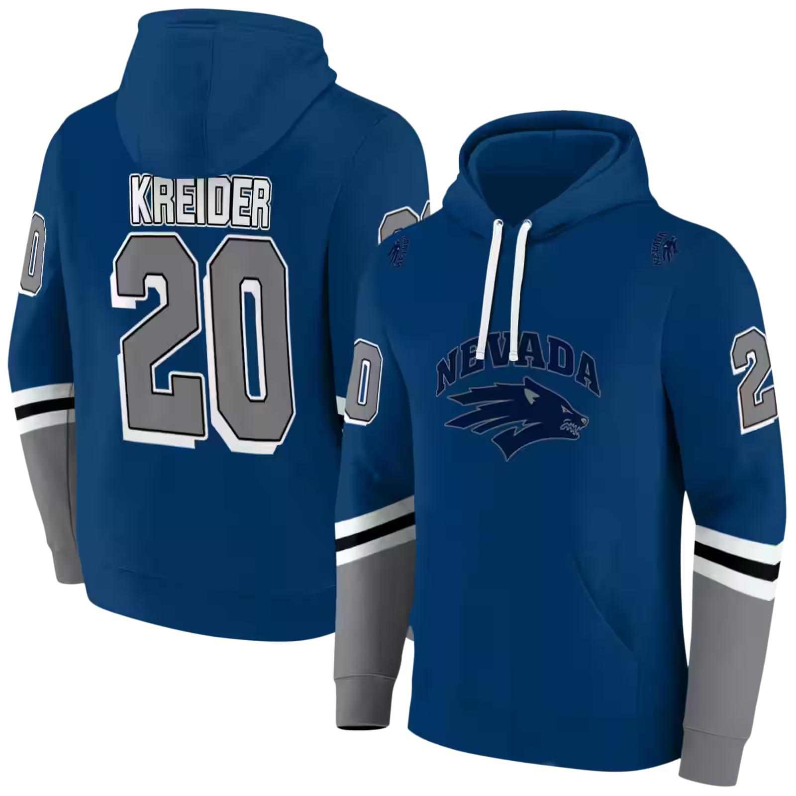 customized nevada wolf pack striped sleeves blue hoodie fashion forward