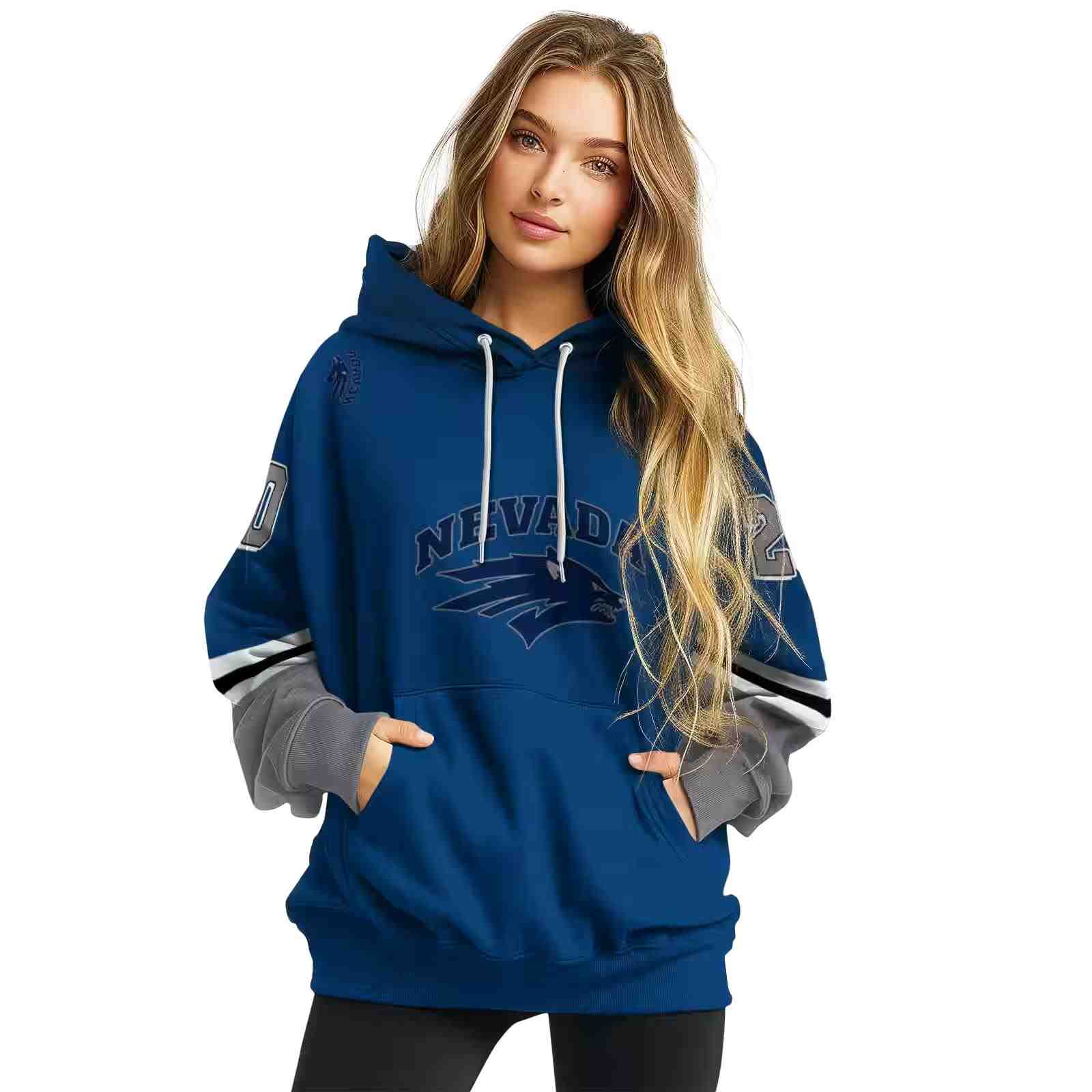 customized nevada wolf pack striped sleeves blue hoodie high quality