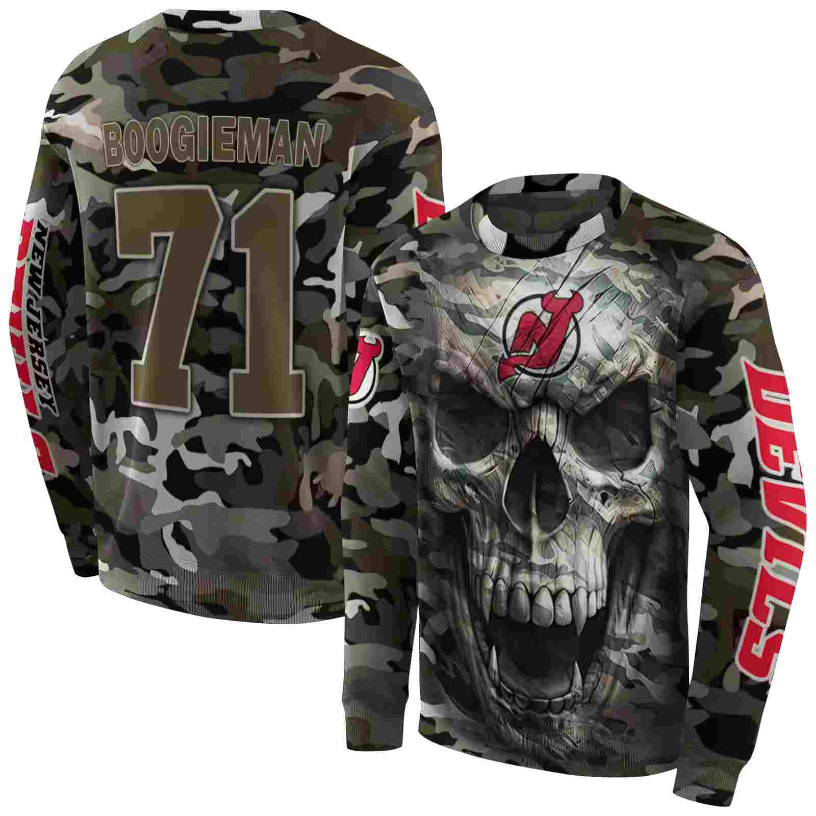 customized new jersey devils camo skull hoodie premium grade