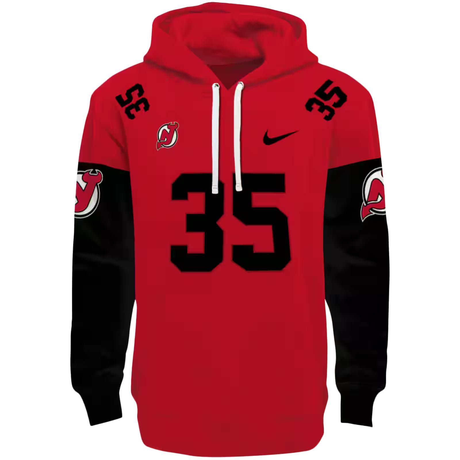 Customized New Jersey Devils Minimal Design Red Hoodie