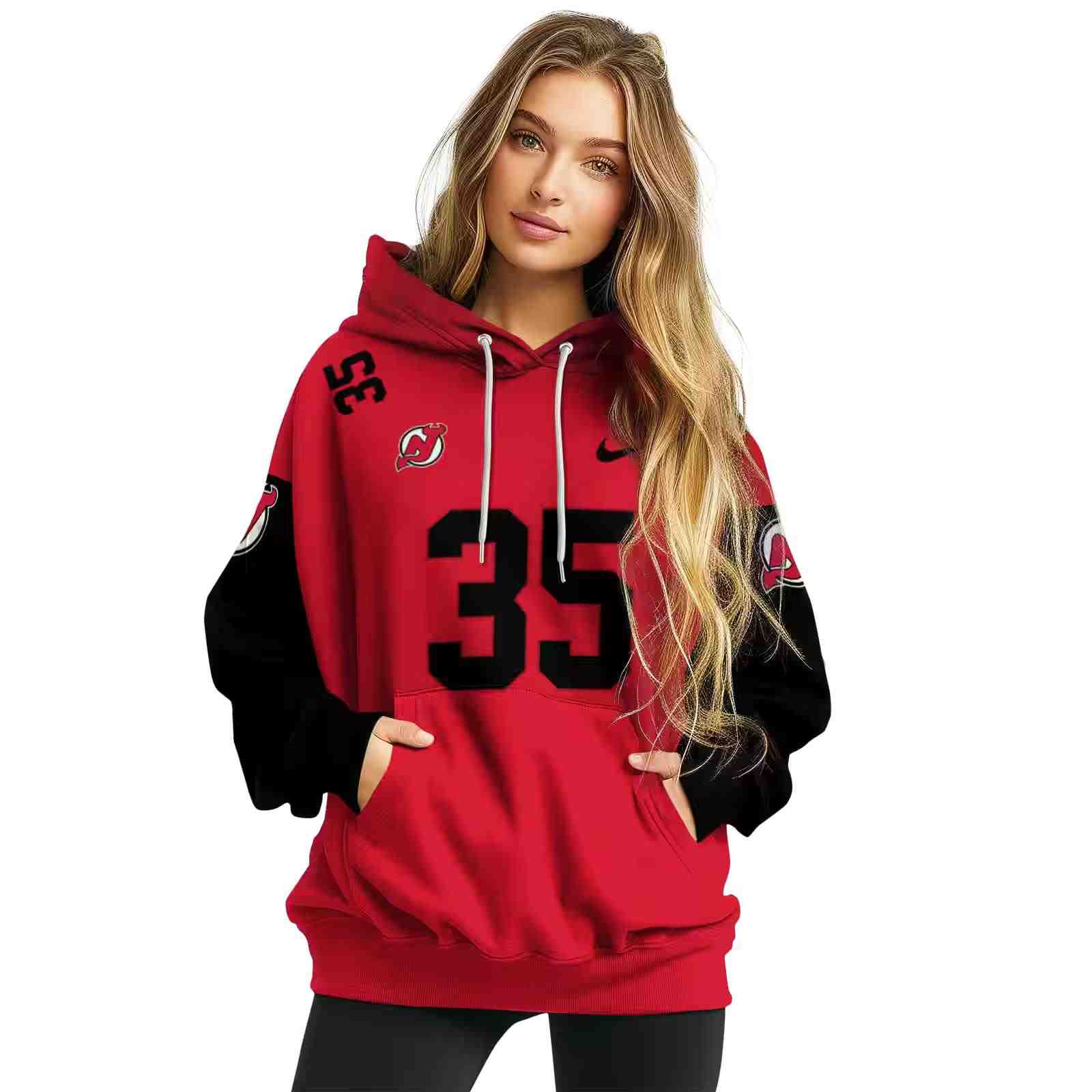 customized new jersey devils minimal design red hoodie high quality