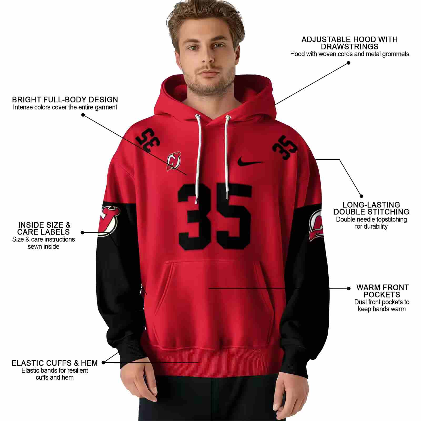 customized new jersey devils minimal design red hoodie latest model