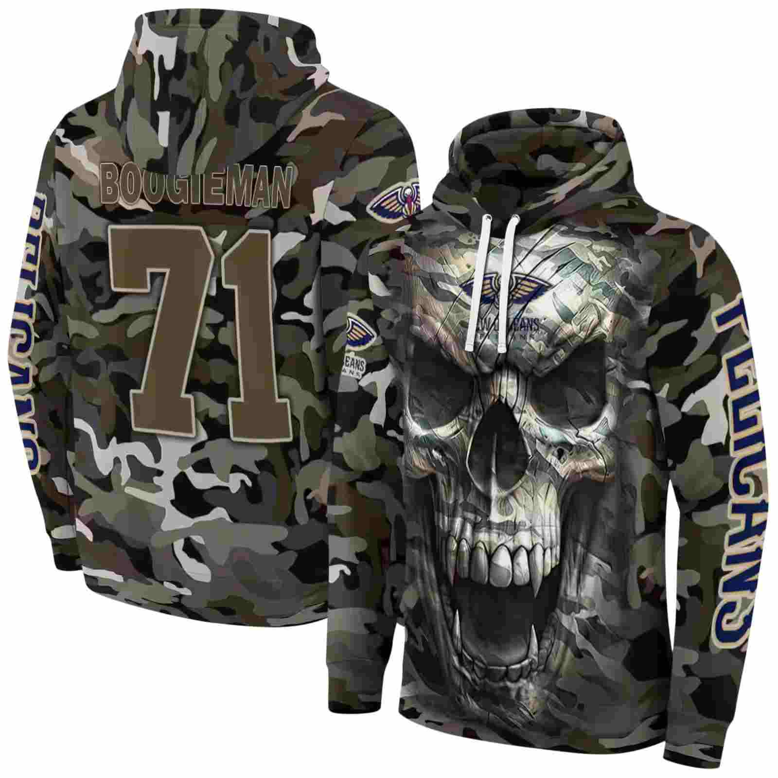 customized new orleans pelicans camo skull hoodie fashion forward