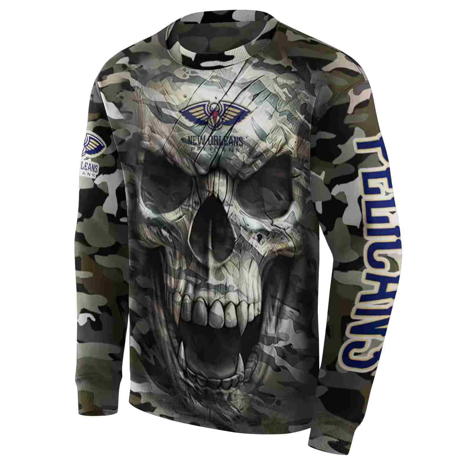 customized new orleans pelicans camo skull hoodie new arrival