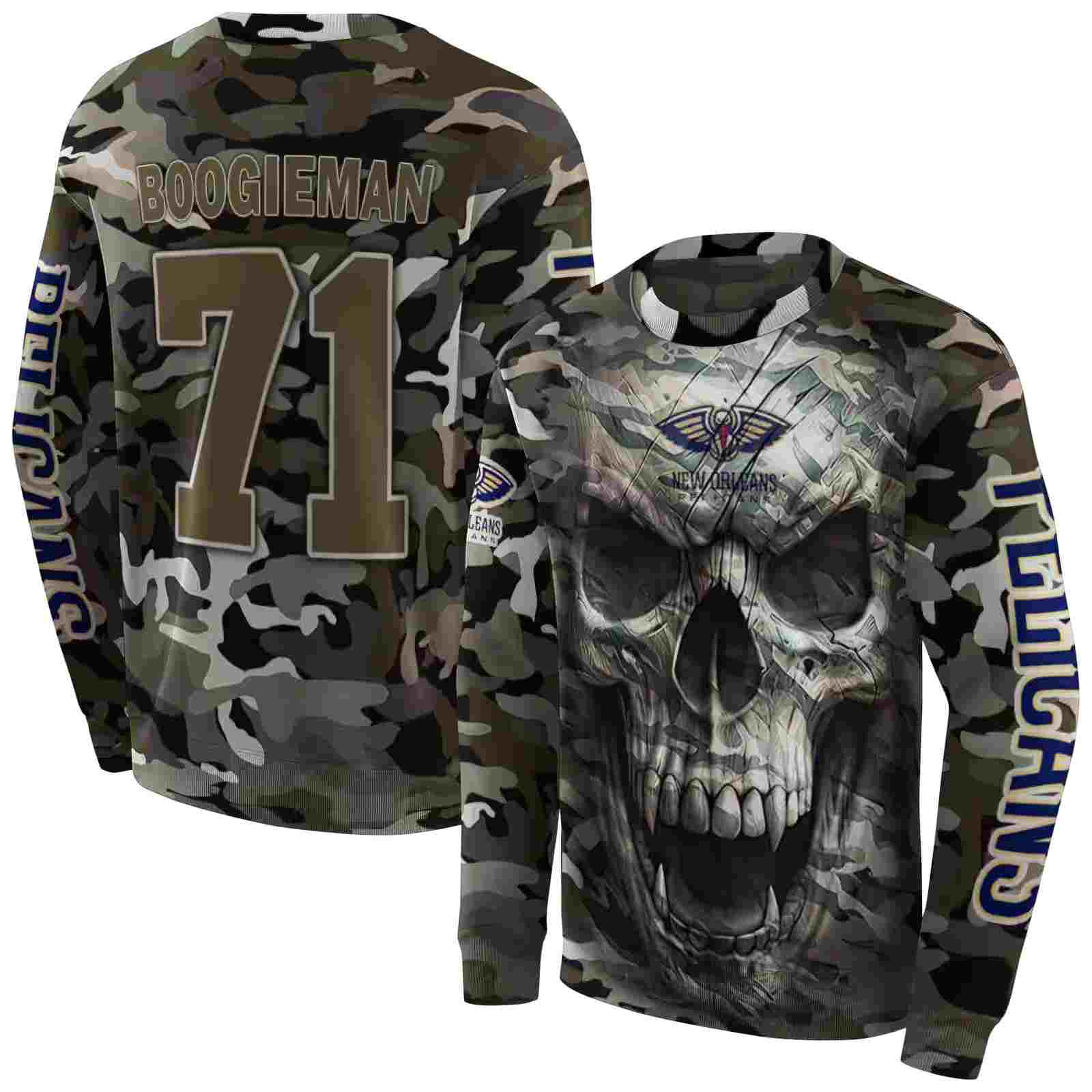 customized new orleans pelicans camo skull hoodie premium grade