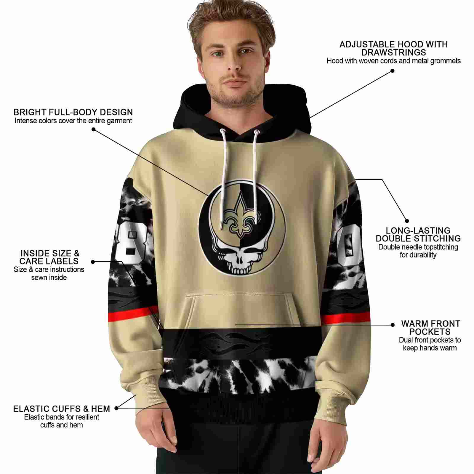 customized new orleans saints grateful vibes gold hoodie latest model