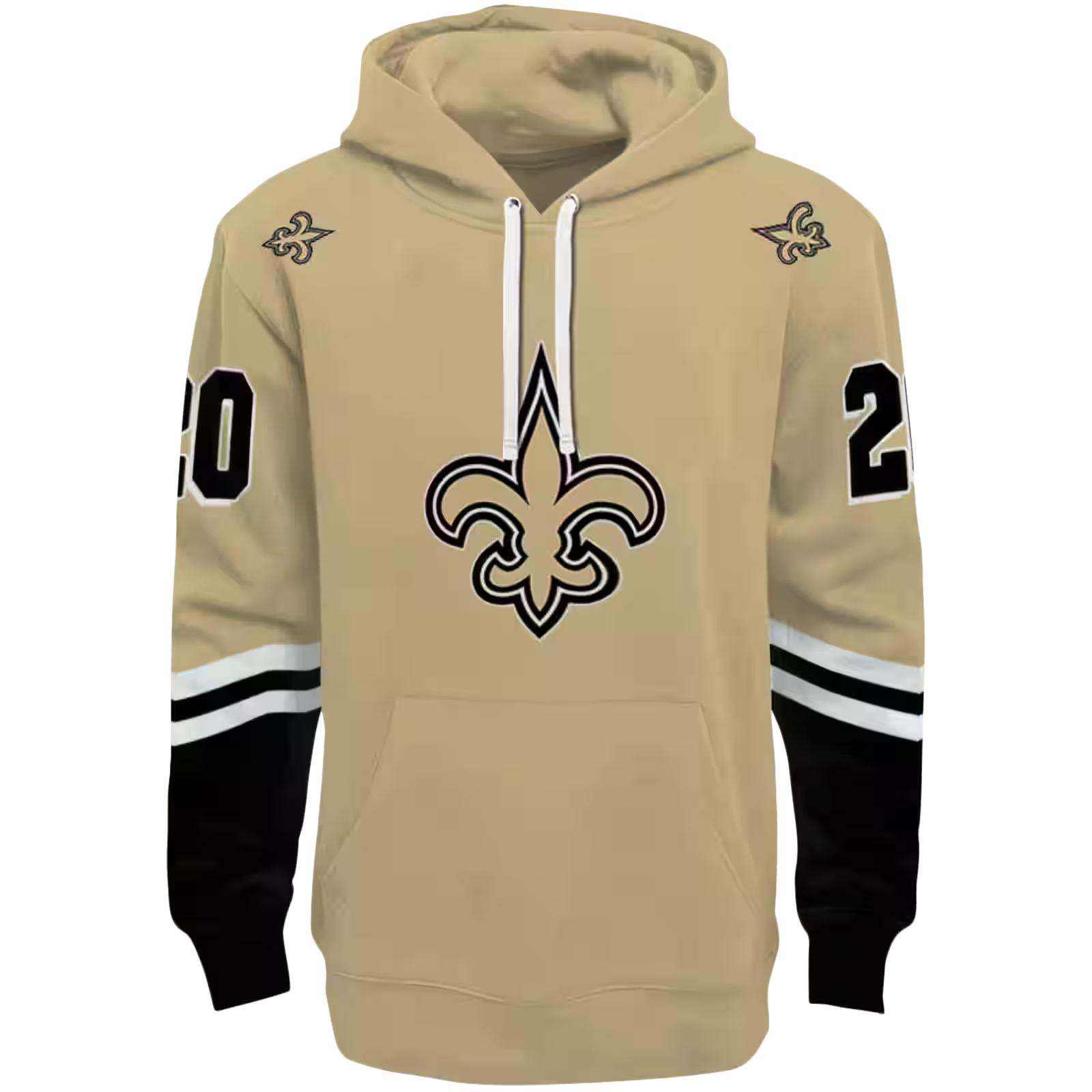 Customized New Orleans Saints Striped Sleeves Gold Hoodie