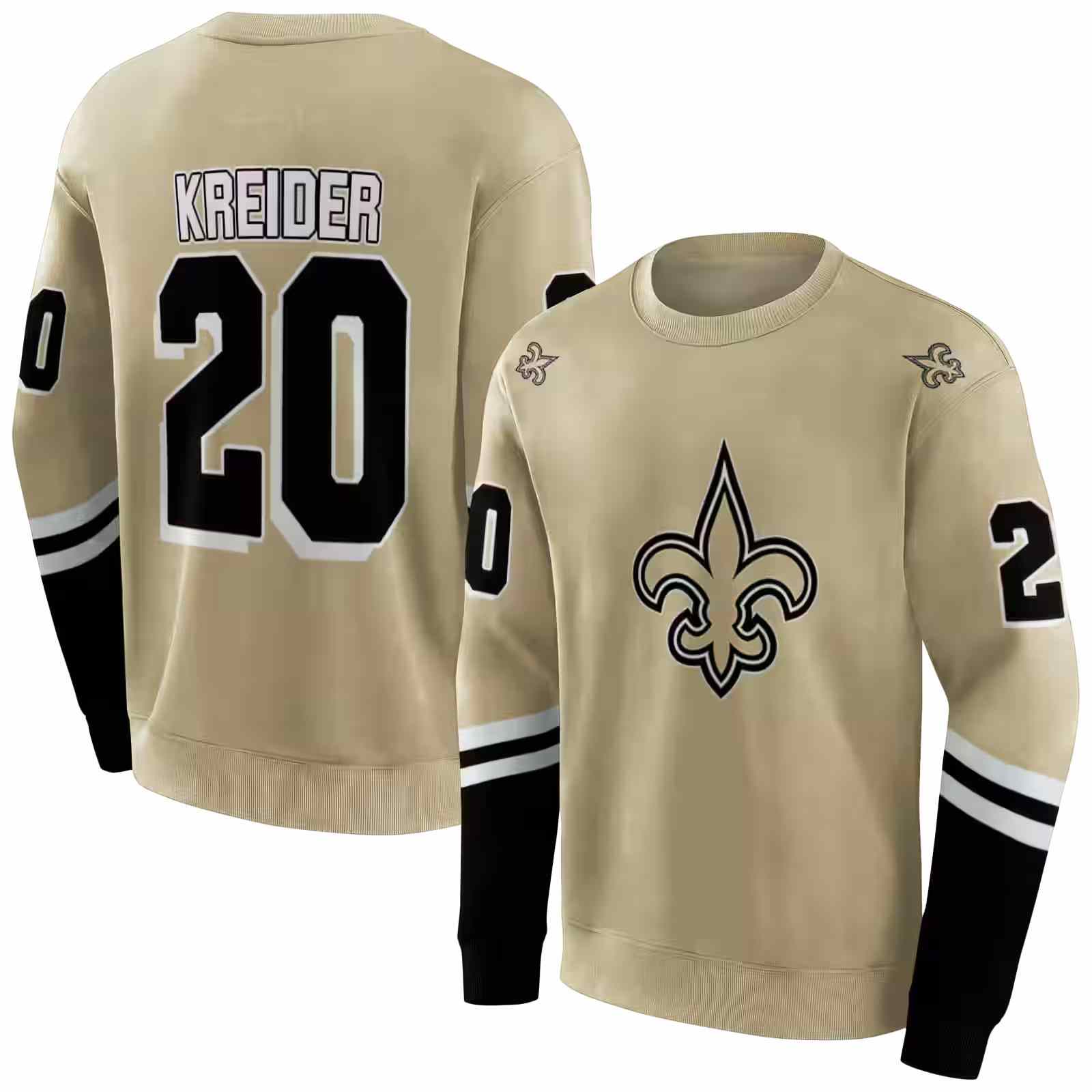 customized new orleans saints striped sleeves gold hoodie premium grade