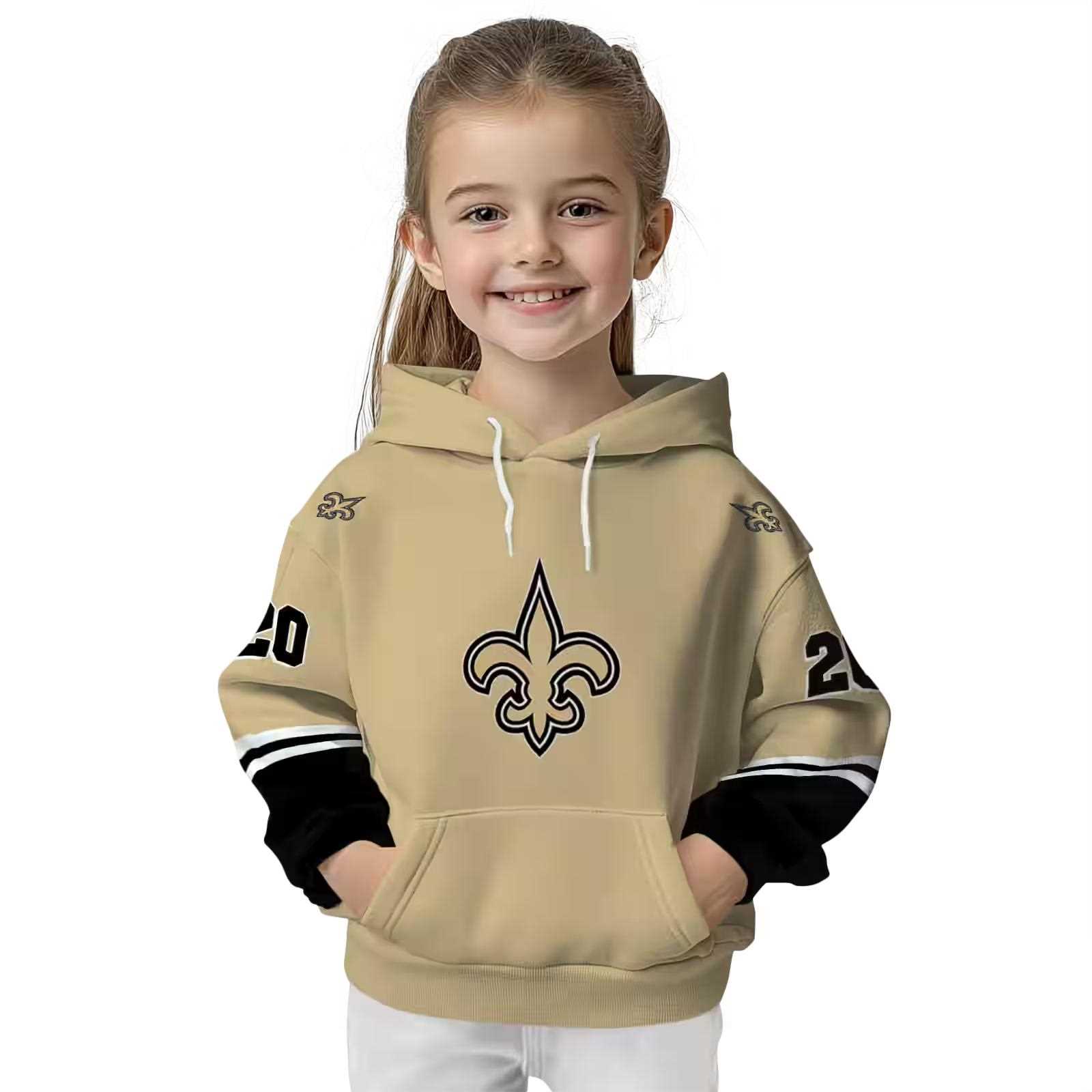 customized new orleans saints striped sleeves gold hoodie top rated