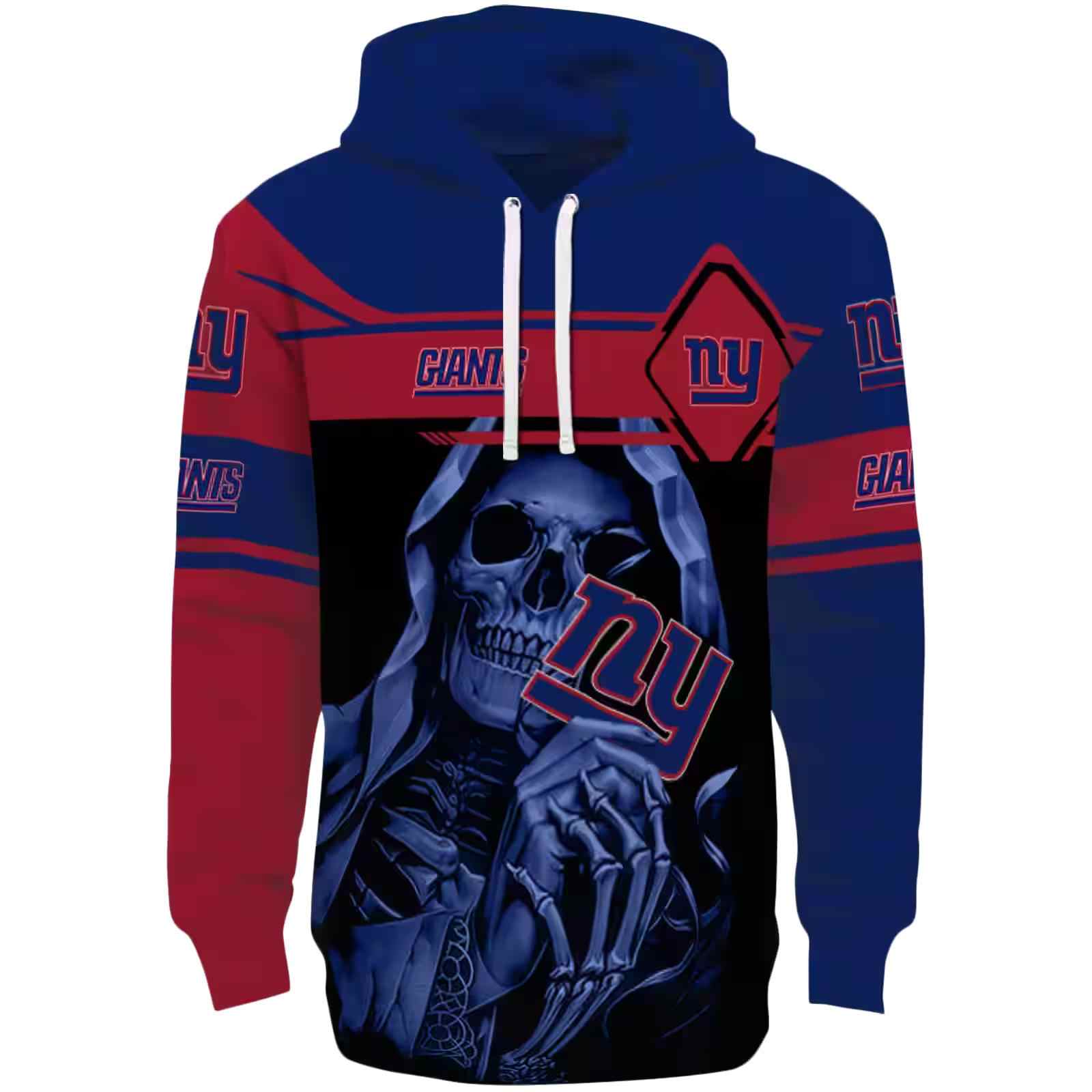 Customized New York Giants Grim Reaper Blue Black Hoodie