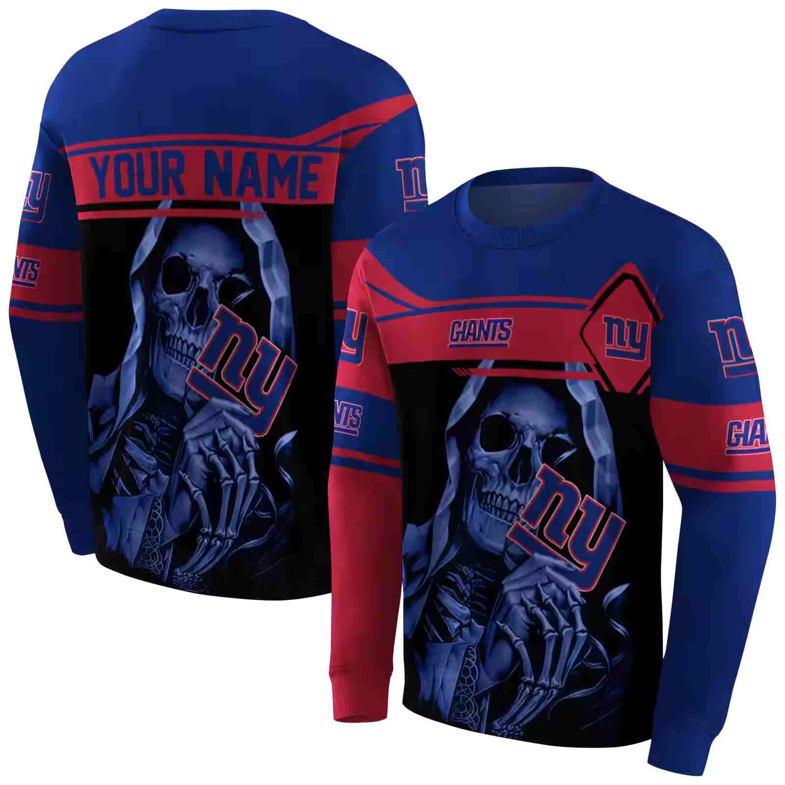 customized new york giants grim reaper blue black hoodie premium grade