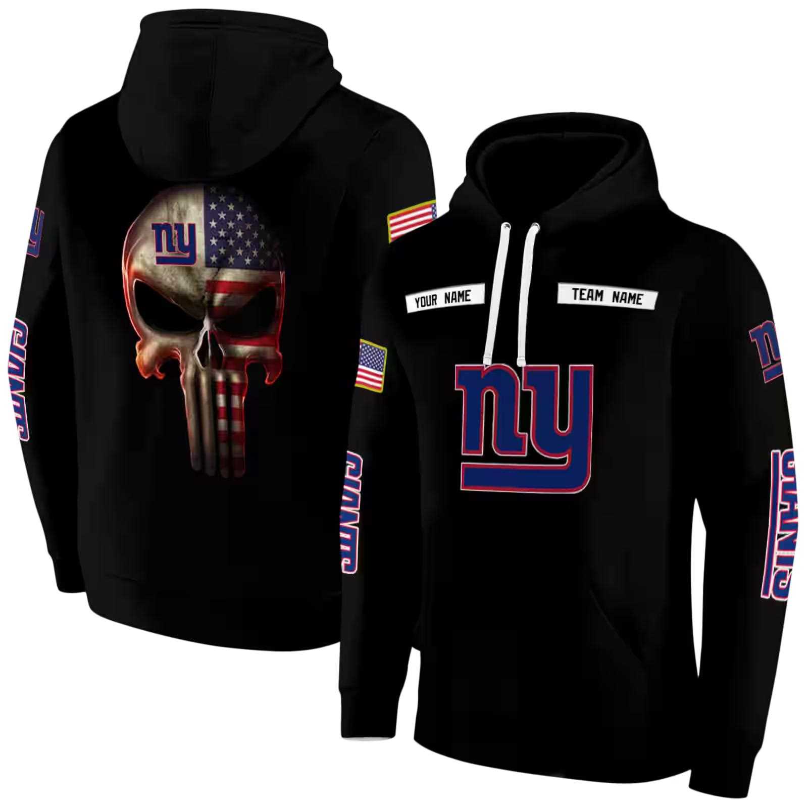 customized new york giants punisher skull black hoodie fashion forward